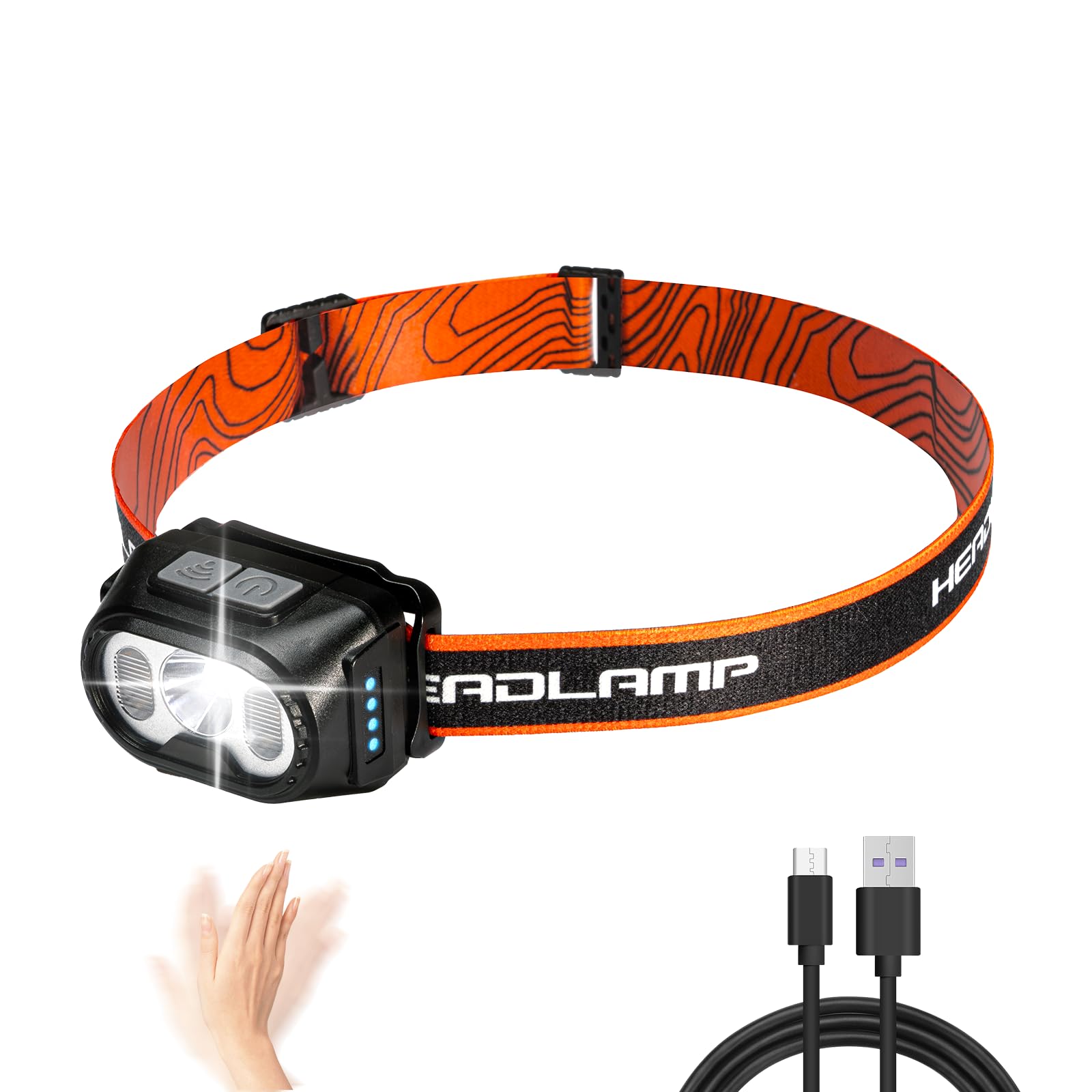 Rnosigo Headlamp Rechargeable,Ultra-Light Bright Led Rechargeable Headlight With White Red Light,Ipx4 Waterproof Motion Sensor,5