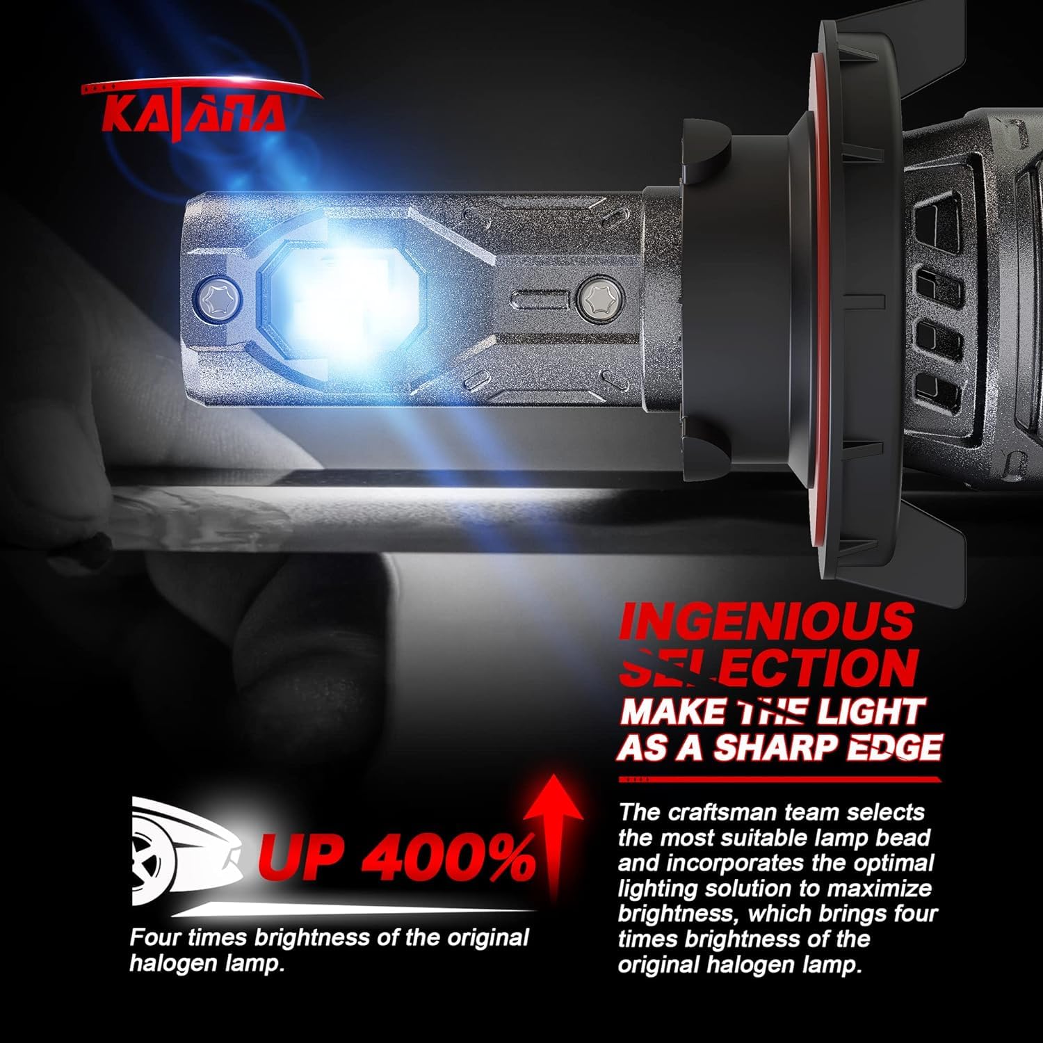 Katana H13 Light Bulb, 70W 6500K Super Bright, Mini Size, Plug and Play, Model 9008