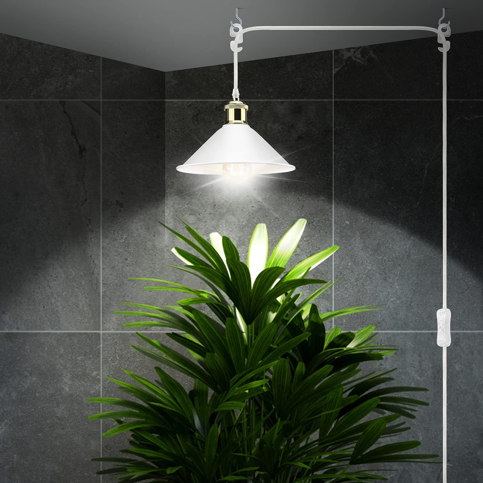 LYOOWNG Plug-in Pendant Light, Industrial Design, Metal, White, Model LY-20036