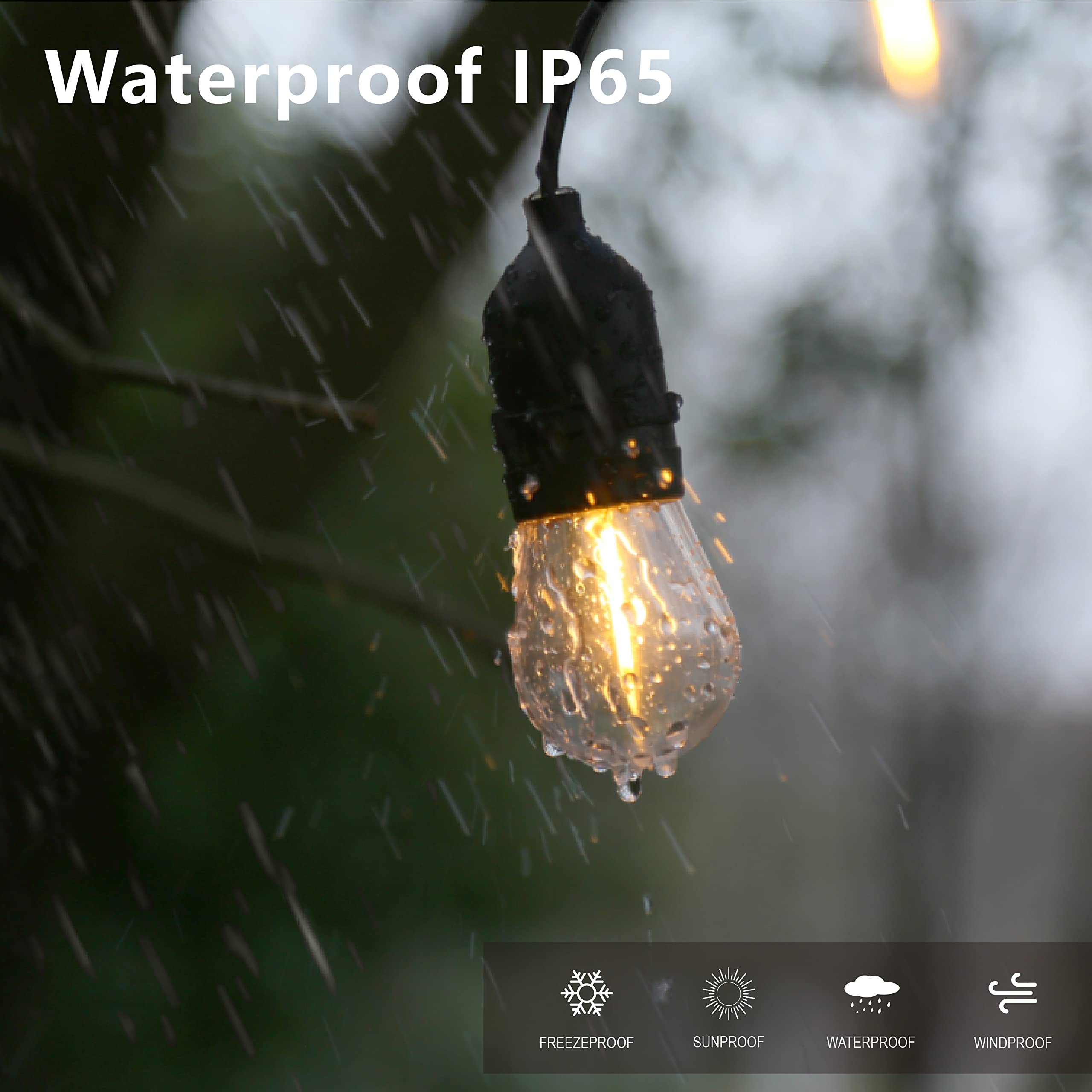 YIMILITE S14 Outdoor String Light Bulbs, 15 Pack Shatterproof Waterproof 2200K Warm White E26 Base, 1W Equivalent to 10W