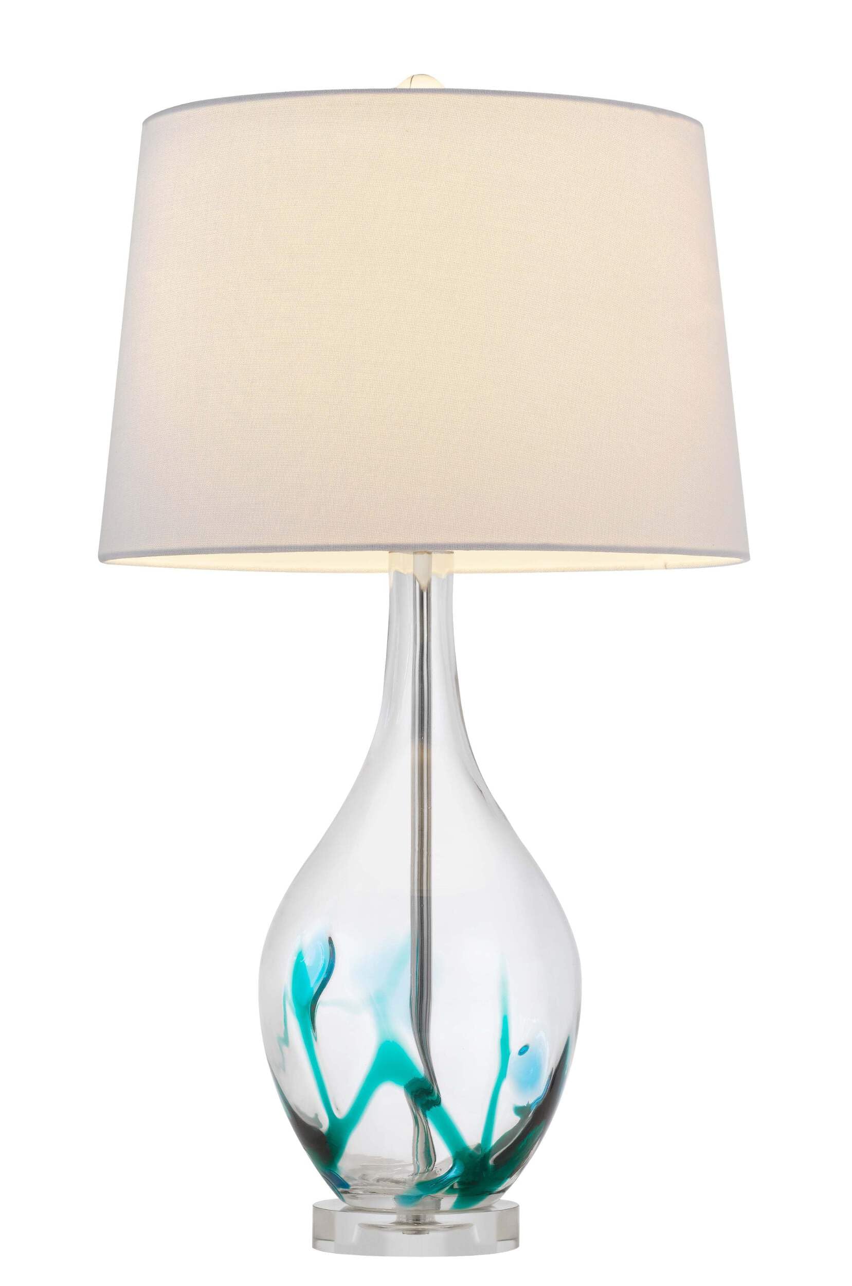 Homeroots Clear Glass Table Lamp With White Empire Shade, 27 In., Model 524783