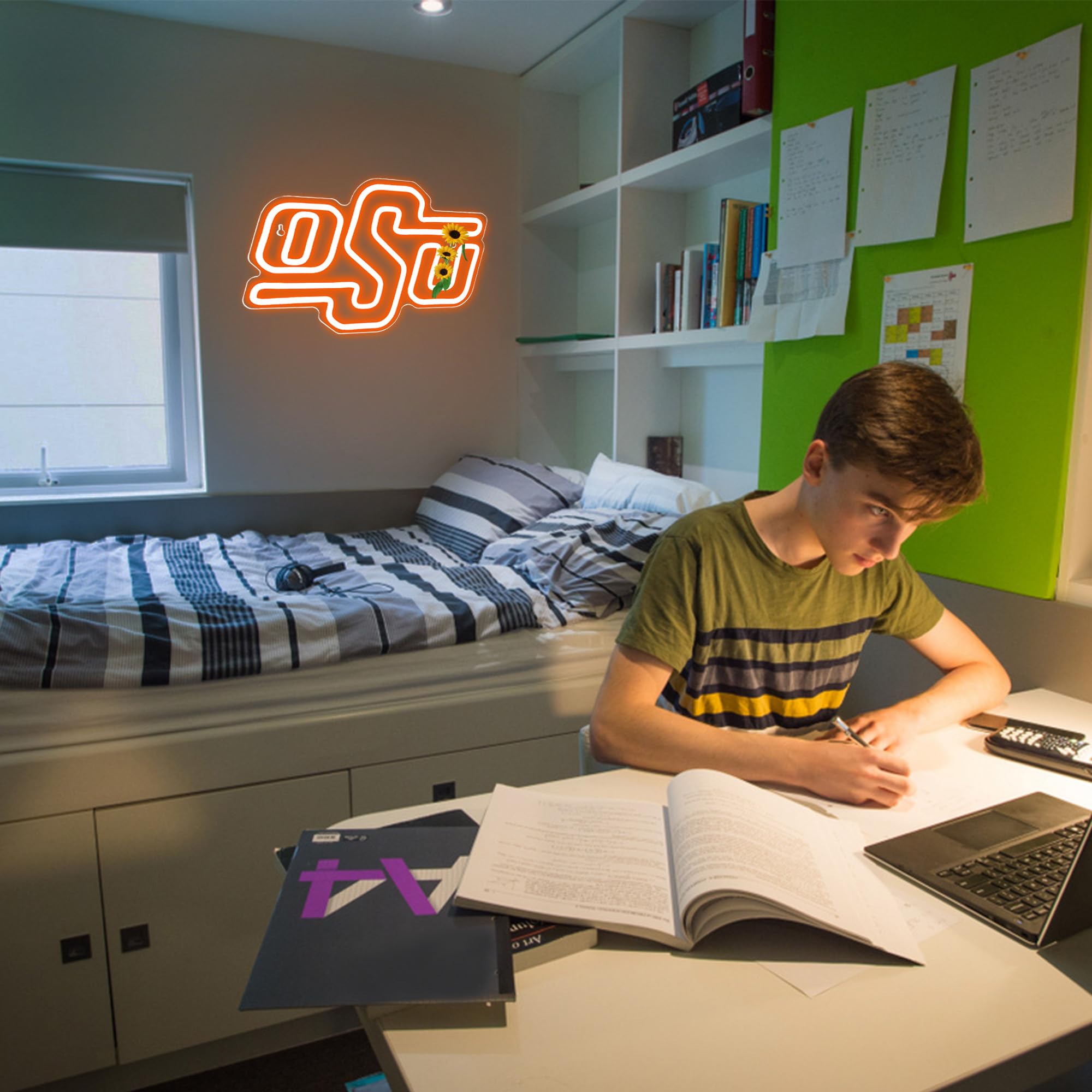 LALAON University Neon Sign LED Wall Decor for College Team, 13.8x8.7in, Orange OSU, Model ZKXD10009, USB Powered