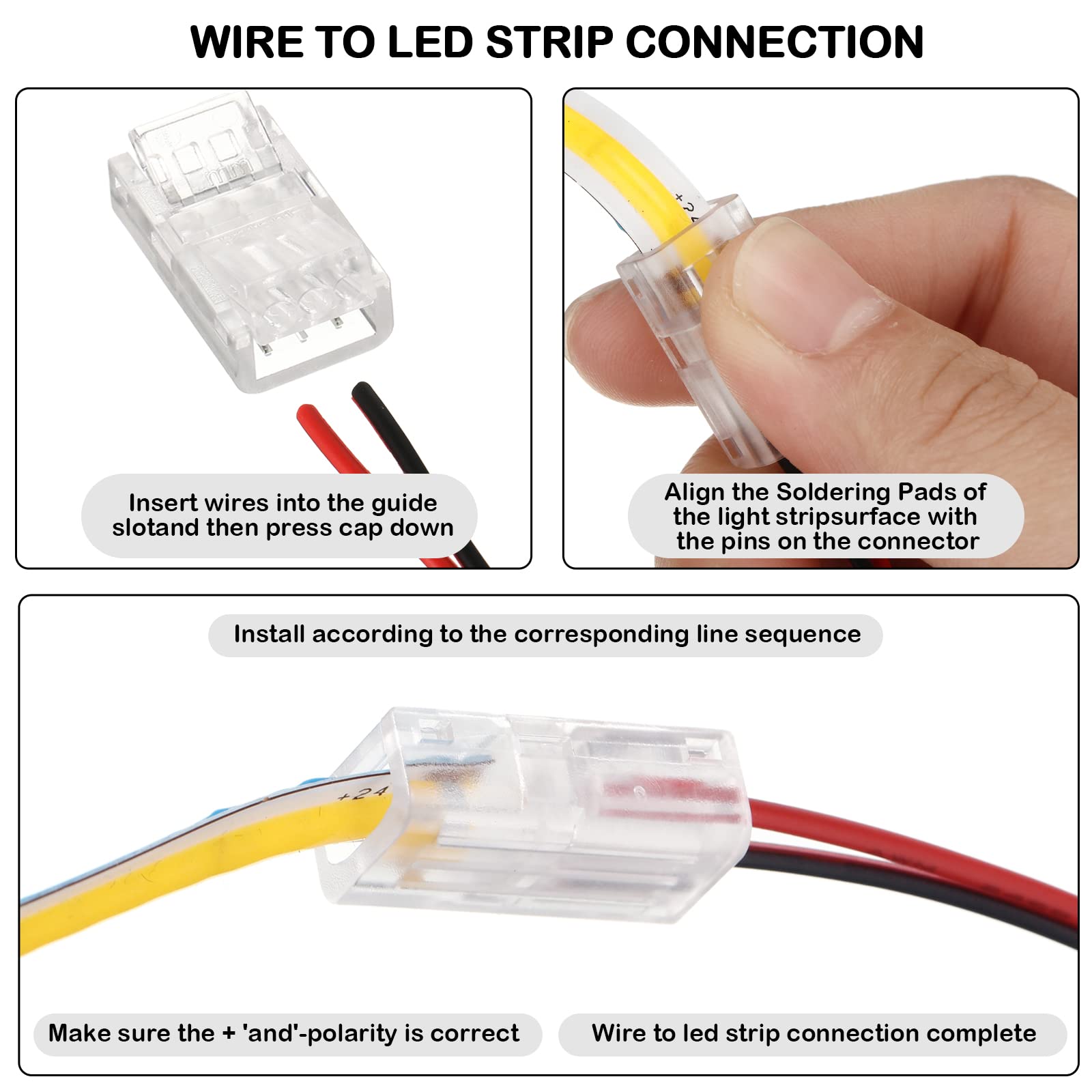 Cob Led Strip To Wire Connector 20 Pieces Waterproof Led Adapter Connectors Transparent Solderless Led Light Strip Connectors For Strip Light Unwired Gapless Track Lighting Connector (2 Pin, 10 Mm)