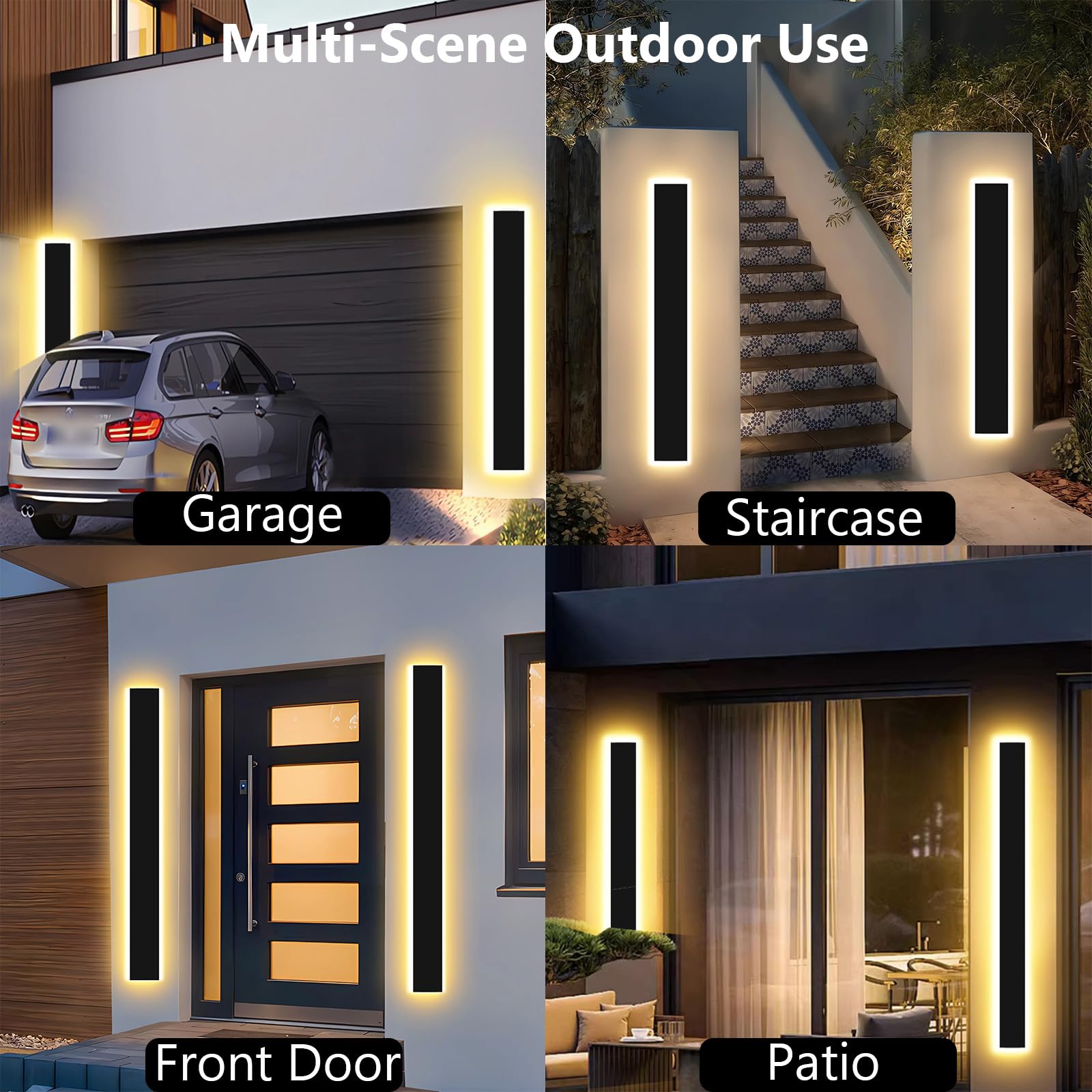 Pedforn 2Psc 39In Outdoor Wall Sconces  Ip65 Waterproof Outdoor Long Wall Lights  Exterior Lighting Fixtures For Garage Patio Porch  Black Linear Dimmable Led Wall Light For House(4.33In Width)