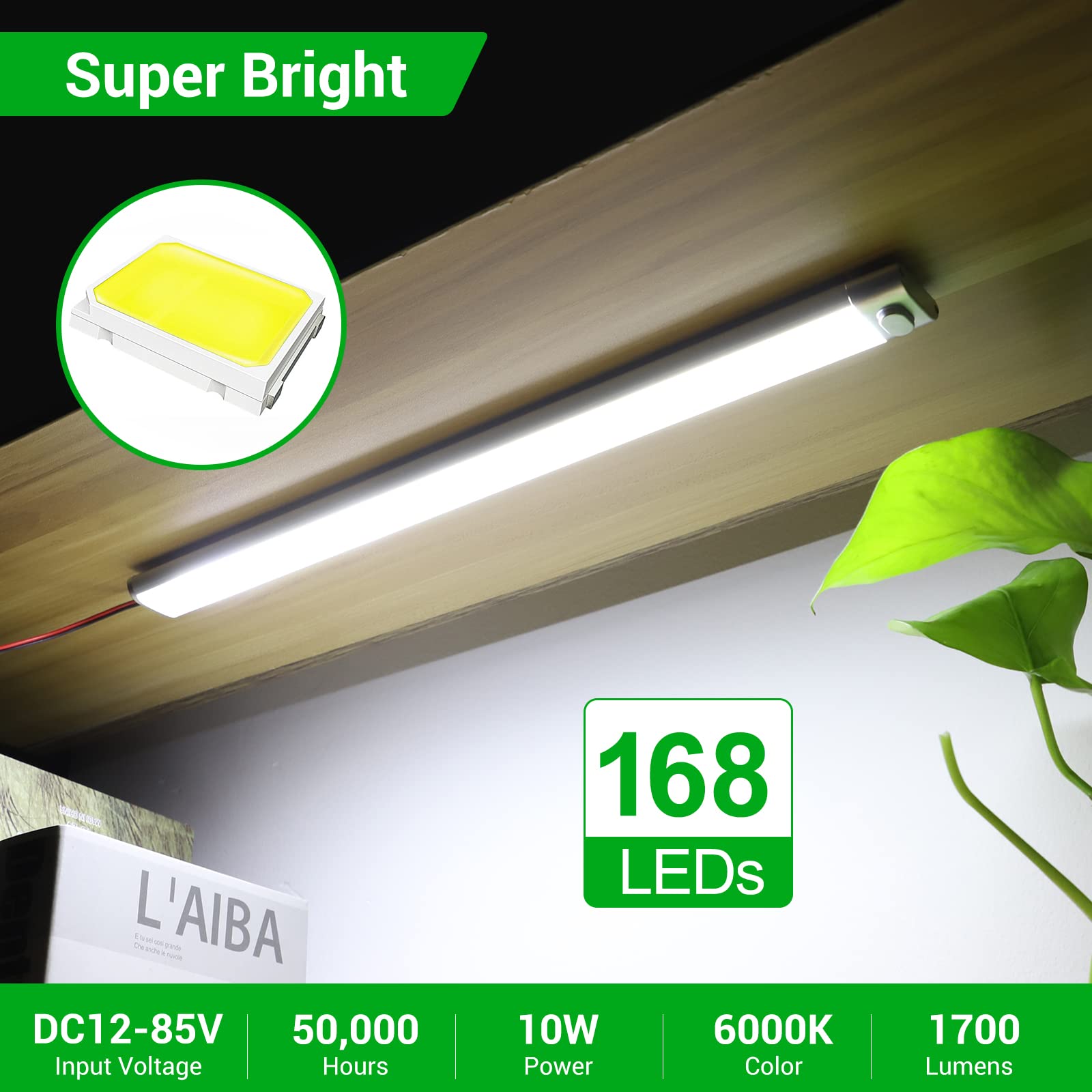 CT CAPETRONIX 12V LED Interior Light Bar, 168 LEDs, 15.4in, 1700LM, White, Stainless Steel, 6PCS for RV, Truck,