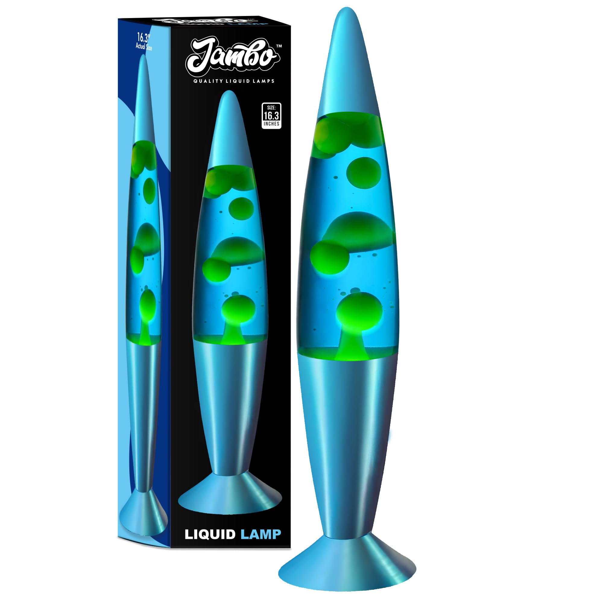 Jambo Liquid Motion Lamp - 16in Glass Lamp with Blue Base, Blue Liquid, Yellow Wax for All Ages