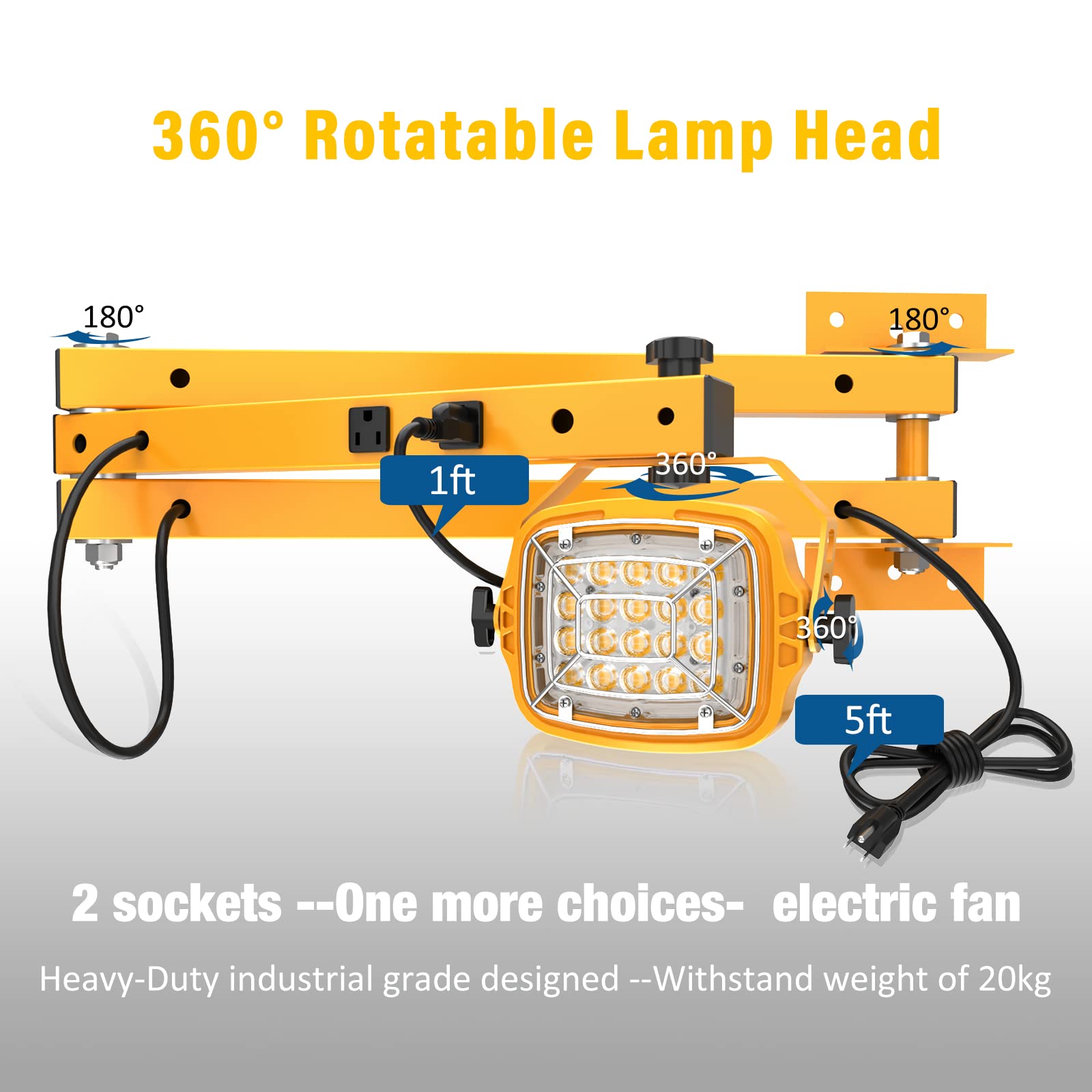 G Gjia 30W Led Loading Dock Light With 40'' Folding Double Arm, Built-In Receptacle 4200 Lumens, 360 Rotatable Lamp Head, Ip65 R