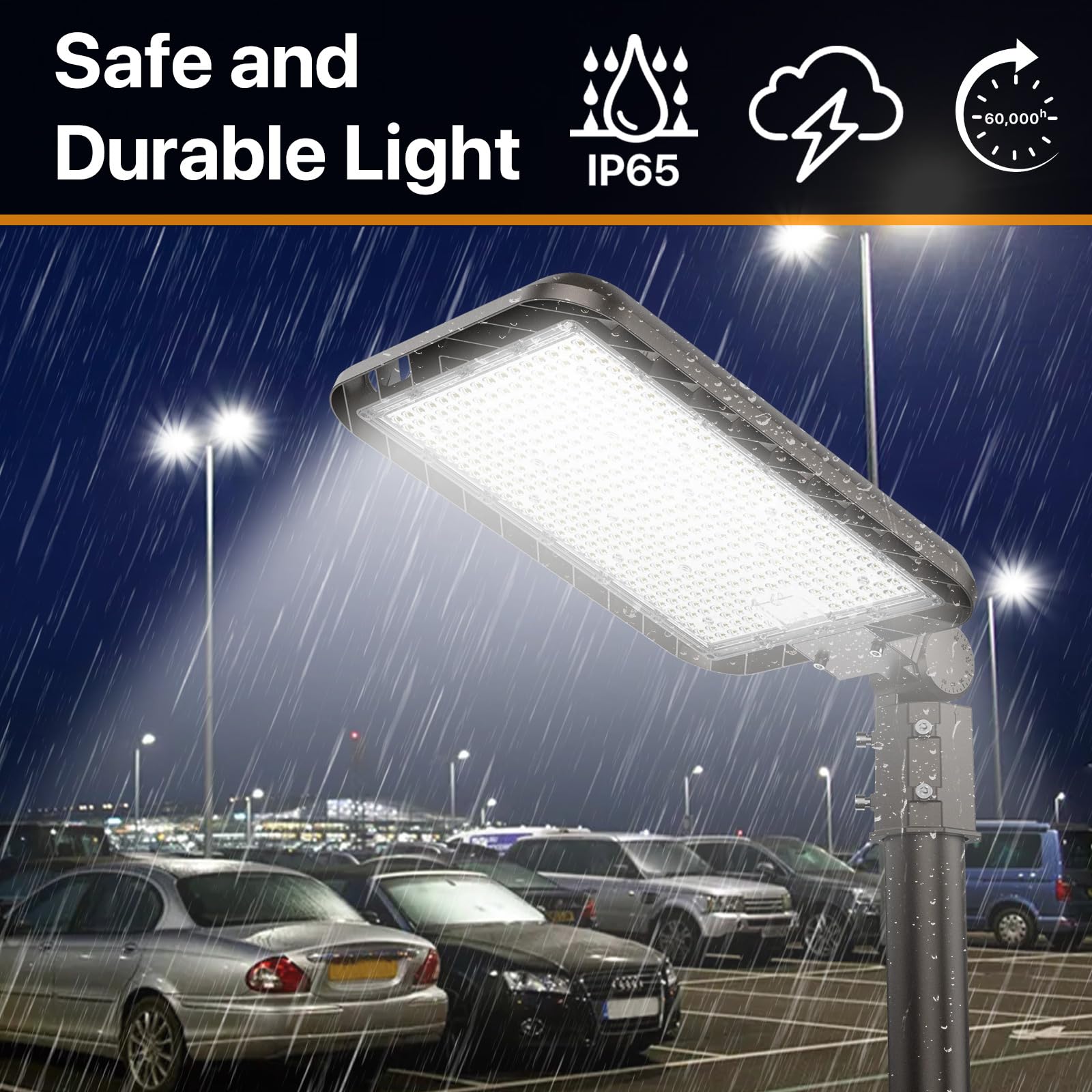 DEMILARE 400W LED Parking Lot Light, 60,000LM, Dusk to Dawn, IP65, Black, Model CB400W, for Commercial Street & Area Lighting