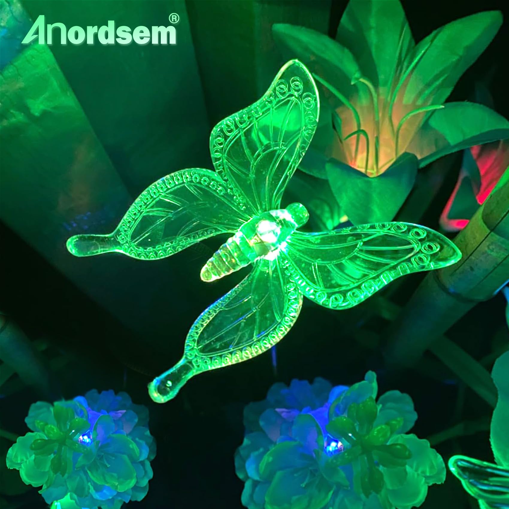 Anordsem Solar Garden Lights - 3 Pack Waterproof PVC Insect Stake Light Heads - Multicolor LED for Yard Decoration