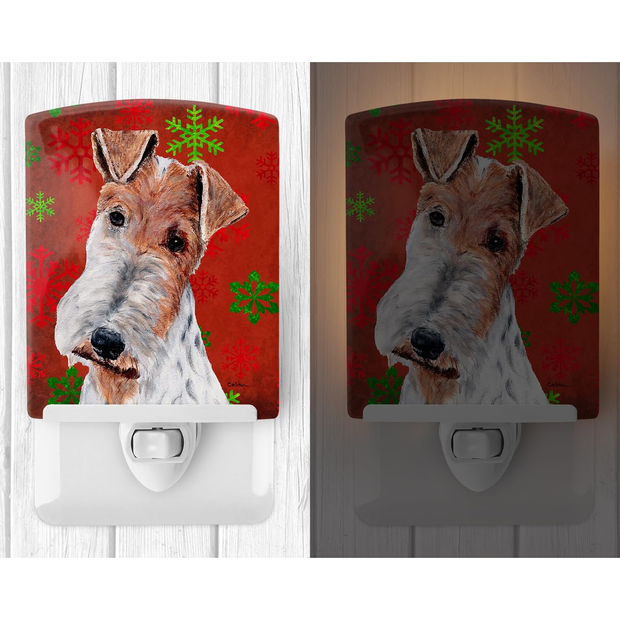 Caroline'S Treasures Wire Fox Terrier Holiday Ceramic Night Light, Ul-Certified, 6X4X3&quot;