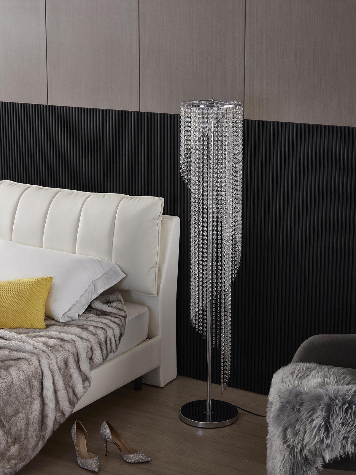 Surpars House Silver Crystal Floor Lamp - S Shape Chrome Finish, Modern Design, Elegant Lighting Decor