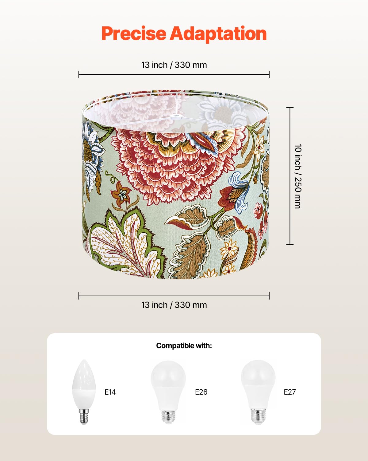 VEVOR Drum Lamp Shade Set, Linen, 13inx13inx10in, Dark Floral, Replacement for Table/Floor/Pendant Lights, Model lvsehuahui 330*250H