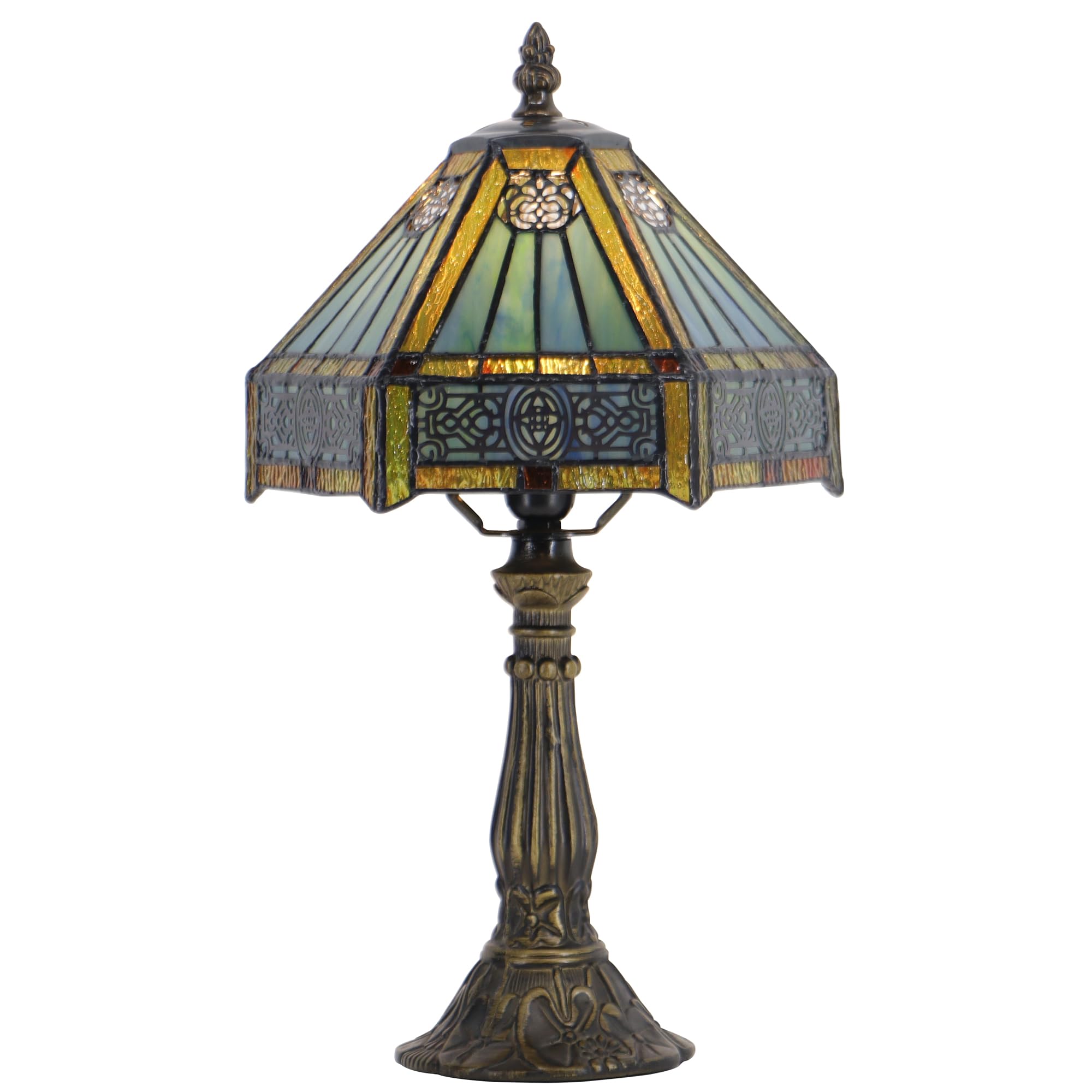HZYFFYU Small Stained Glass Table Lamp Mini Stained Glass Lamp Memory Sympathy Desk Reading Light 8X14 Inch (Hexagon Mission Sty