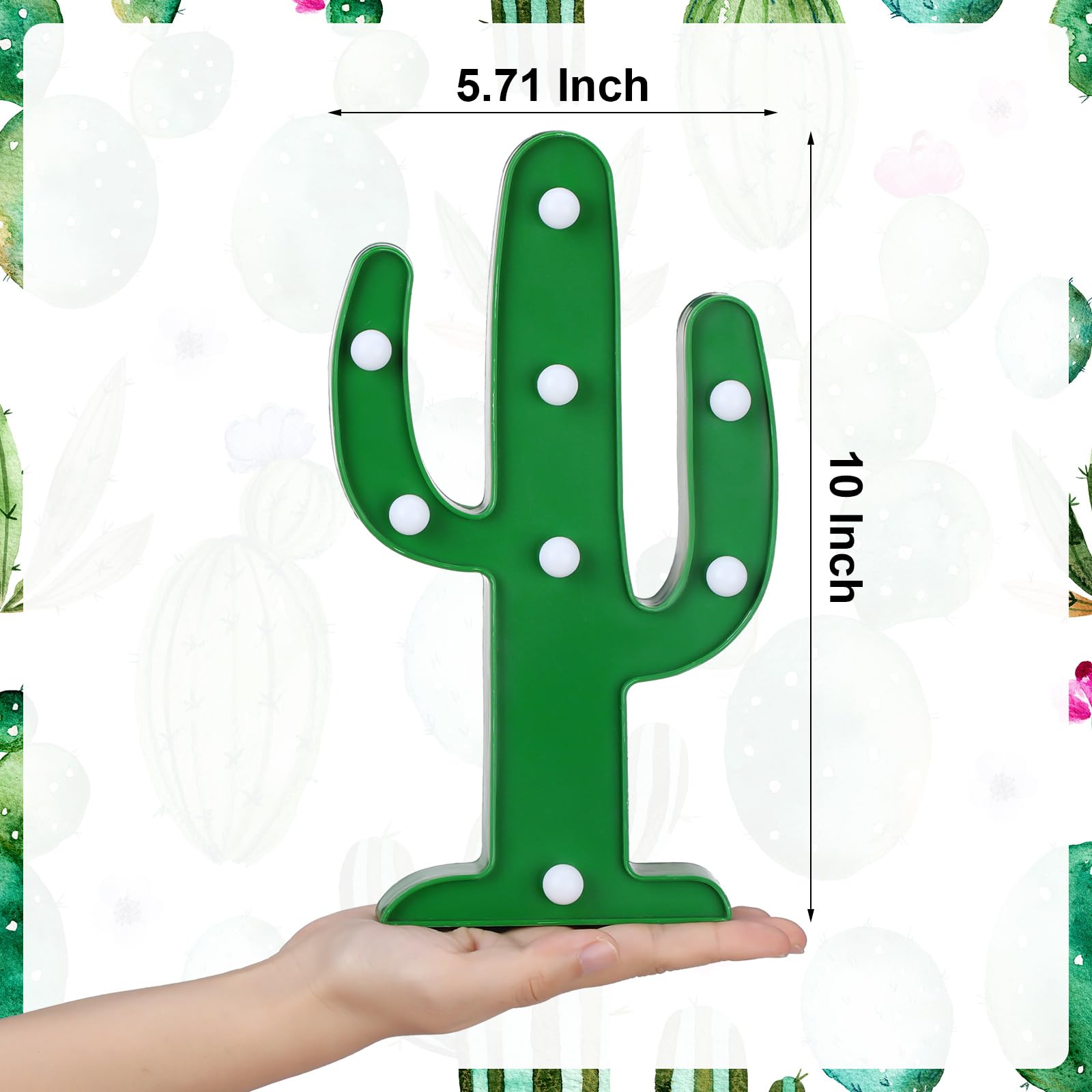 Riakrum LED Cactus Night Light, Plastic Table Lamp for Bedroom & Party Decoration, 10 x 5.71 Inch, Novel Cactus Color