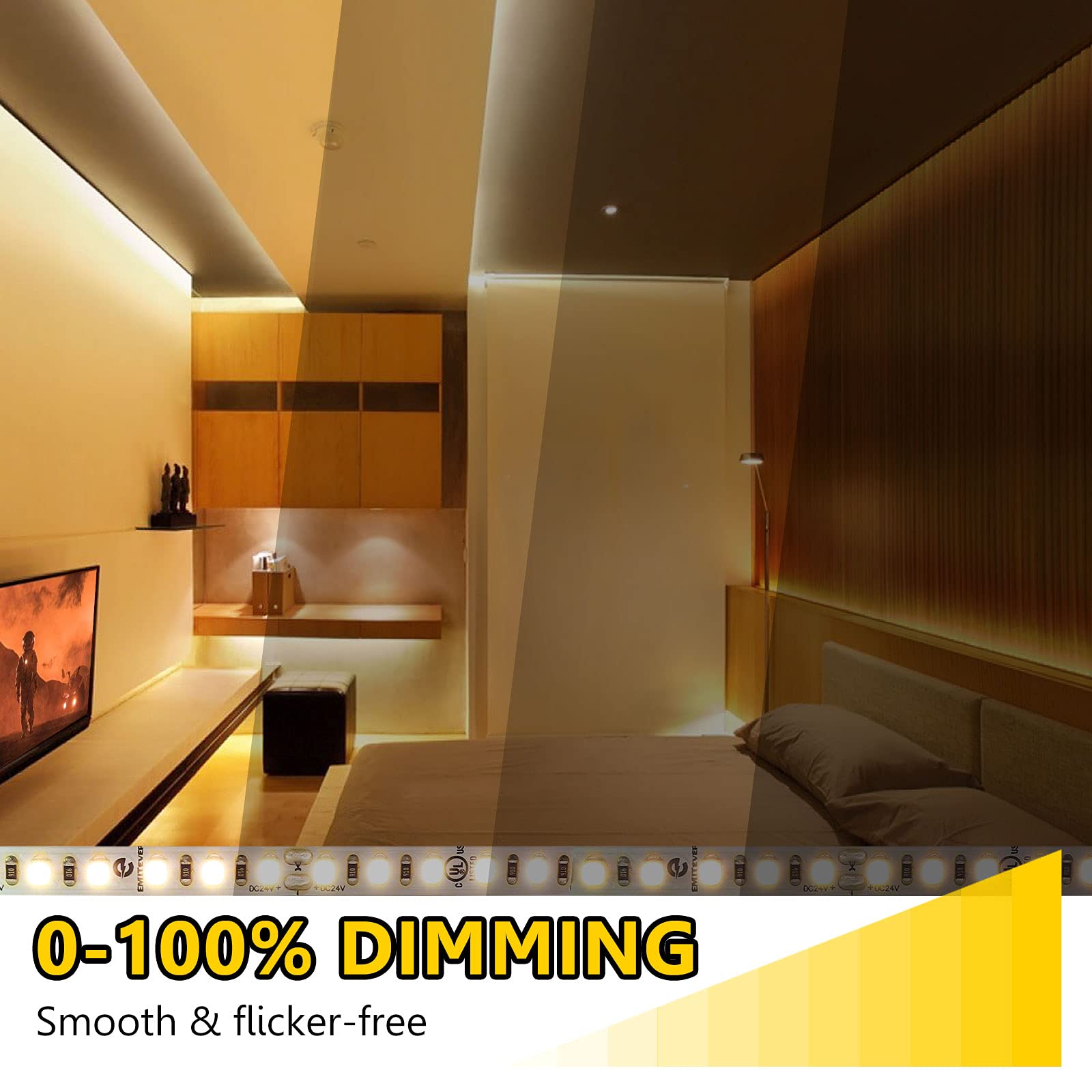 Emitever Led Strip Lights 3000K, Ul 24V Led Tape Light Warm White, Ra 95+, Ip30, 32.8Ft, 2.9W/Ft, 240+Lumens/Ft, 1200Leds/Spool,