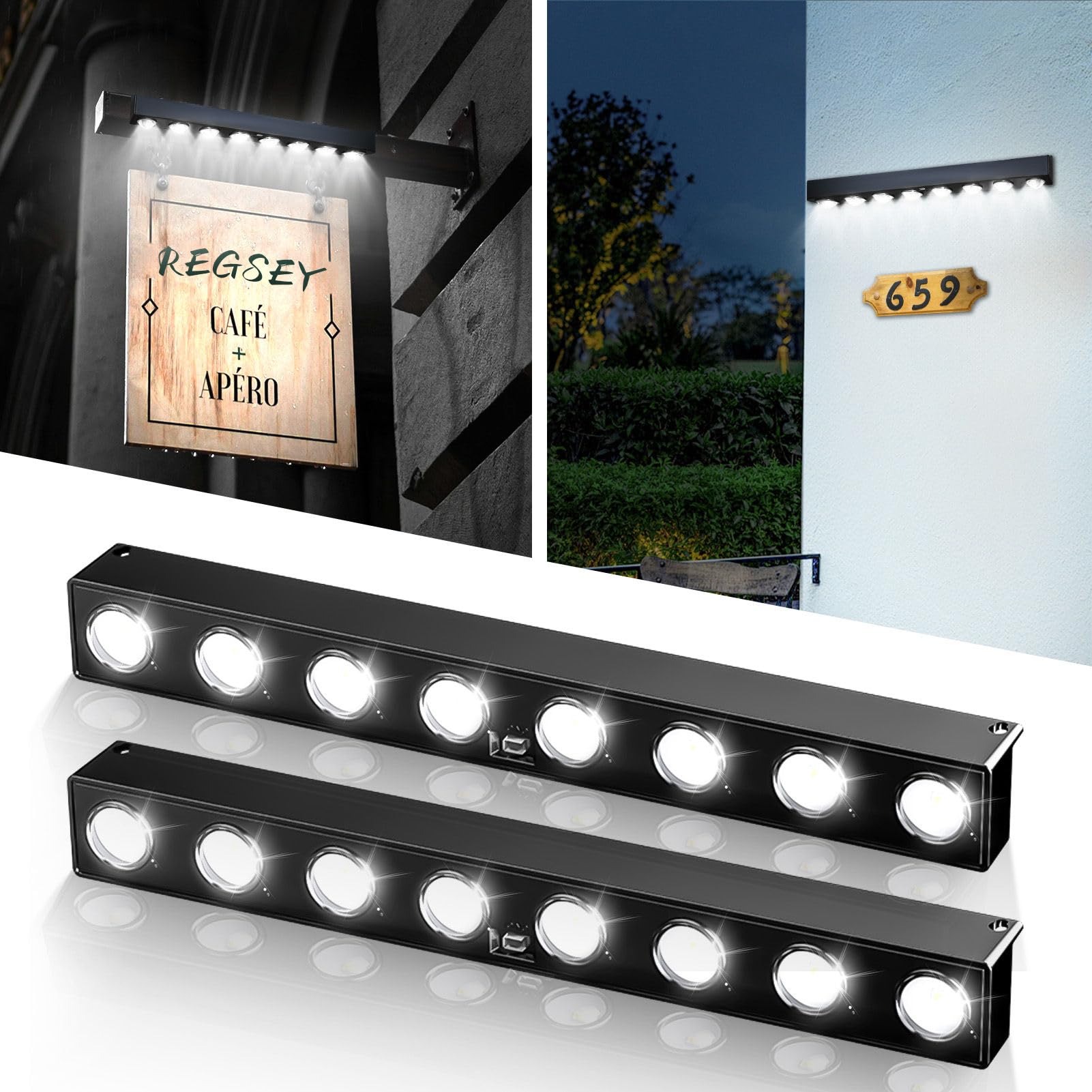Solar Real Estate Sign Posts Lights 2 Pack - Outdoor Dusk to Dawn Solar LED Signboard Lights for Outdoor Signs  Real Estate Sign Posts House Number Commercial Signs and More