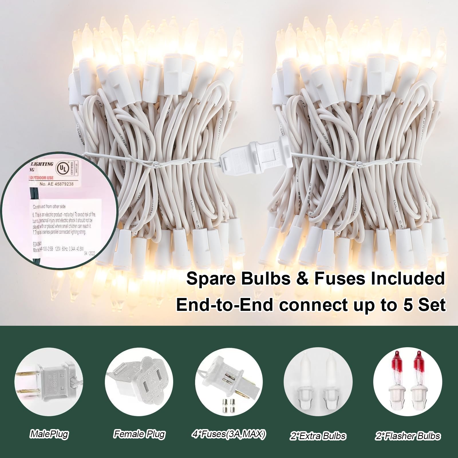 Lamphome 100 Count White Frost Christmas Lights Mini Clear Lights 21Ft White Wire Christmas Tree String Lights Set For Outdoor Indoor Christmas Decorations Wedding Decorations Valentines Day Decor