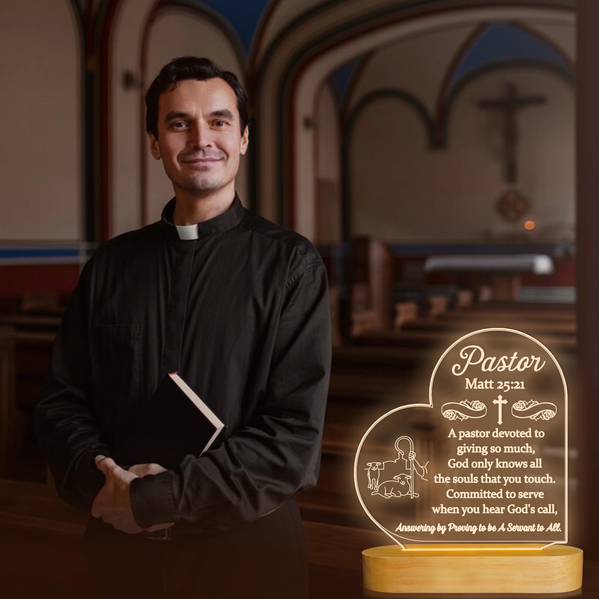 OkiyiD 3D Illusion Lamp LED Night Light - Pastor Appreciation Gift for Men, Model FS-XMX001-9999, Color: Pastor 1