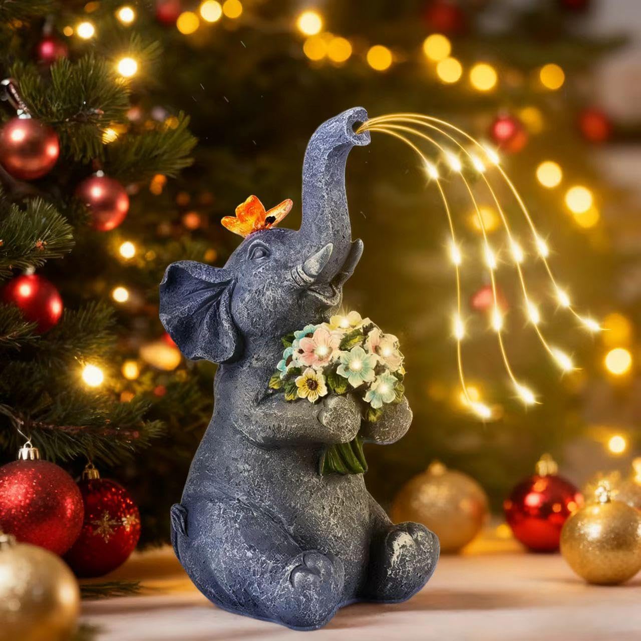 Chlinhuoho Solar Garden Elephant  Lights Watering Decor  Animal Statue Outdoor  Fairy Garden Accessories Patio Yard Balcony Decorations  Lawn Ornament  Housewarming  Birthday Mothers Day Mom Gifts
