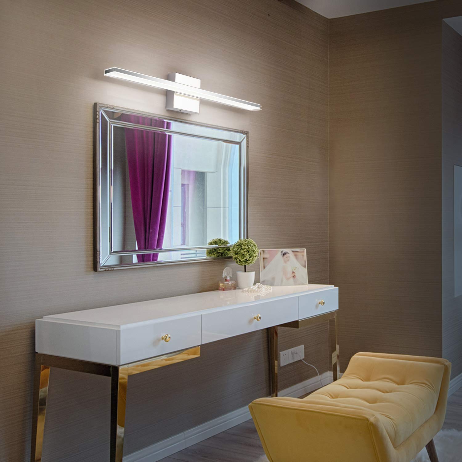 BRIVOLART Chrome Bathroom Light Fixture 24 Inch LED Vanity Light Bar Model 6420 Stainless Steel Over Mirror