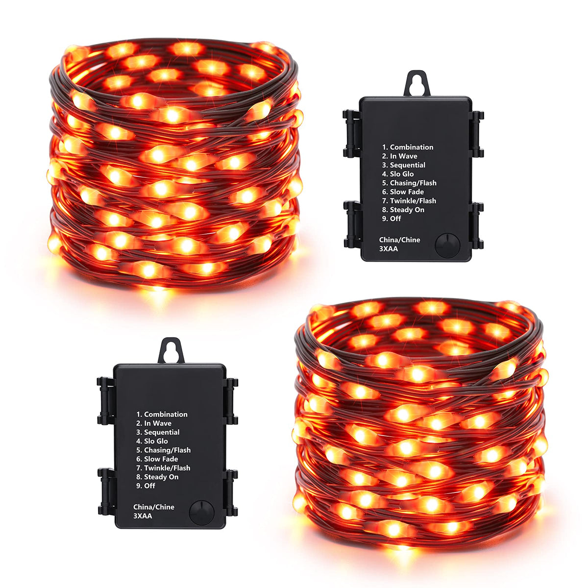 Brizled Orange Halloween Lights, 2 Pack 17.38Ft 50 Led Halloween Lights, 8 Modes Halloween String Lights With Timer, Waterproof