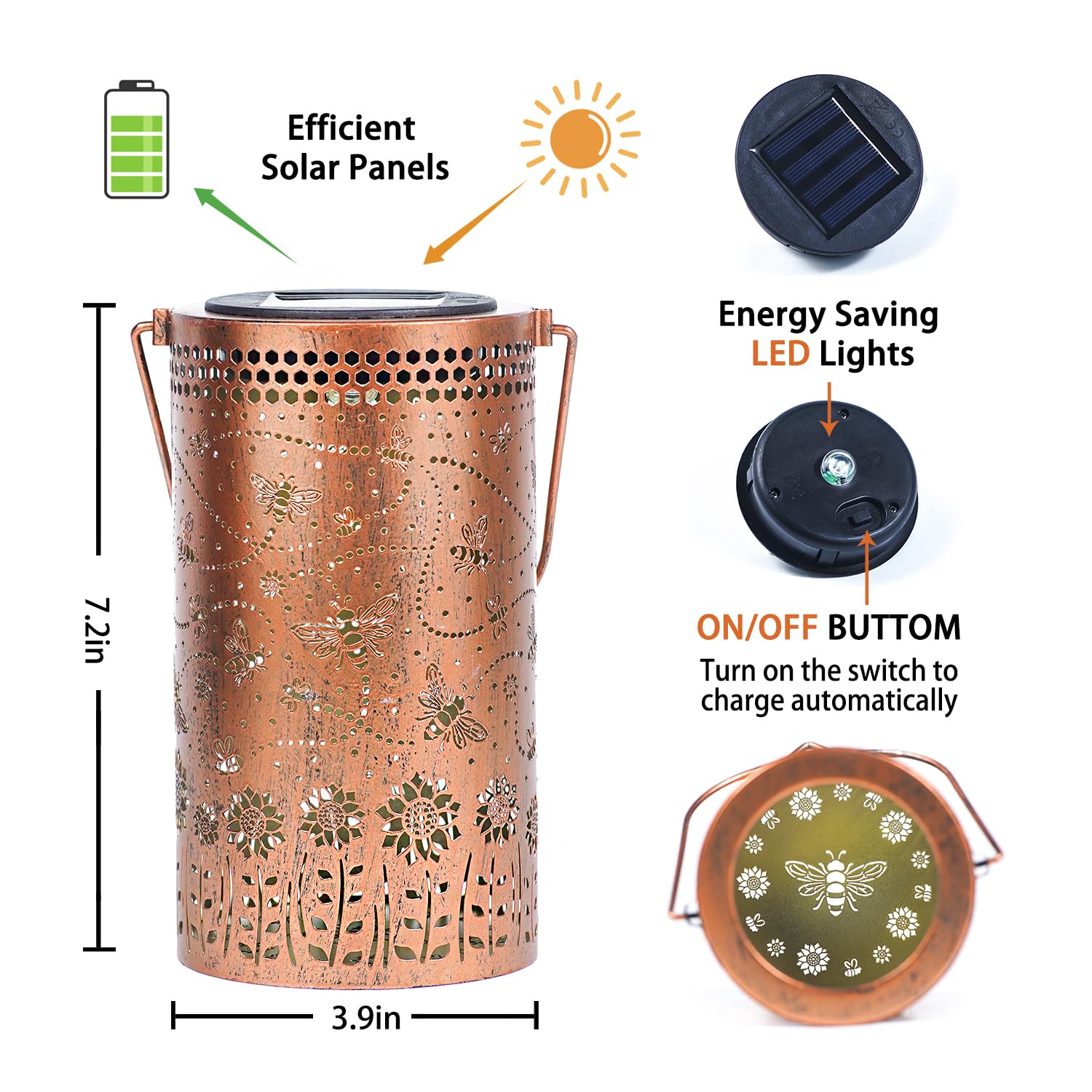 Bee Solar Lanterns Outdoor Waterproof Hanging Solar Lights Bee Gifts For Women Men Metal Honeybee Decorative Led Lanterns For Ya