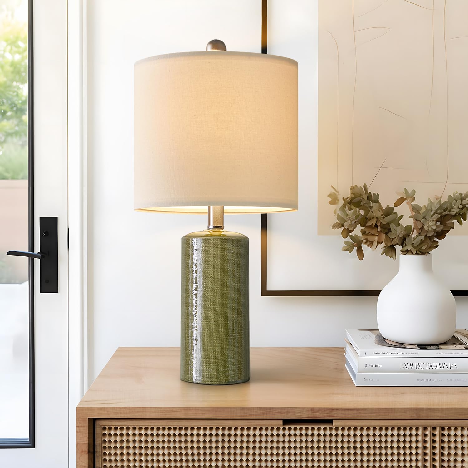 G-SAFAVA 20.25'' Small Single Table Lamp for Bedroom Modern Ceramic Nightstand Lamp Farmhouse Bedside Lamp Boho Living Room Lamp