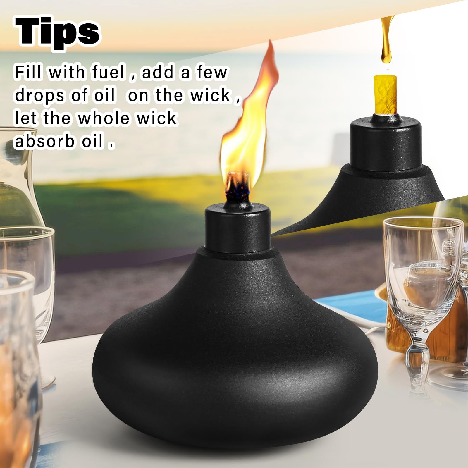 FAN-Torches Metal Table Top Torches, 24.5oz Citronella, 2 Pack, Black, Model JYW-ZM-02