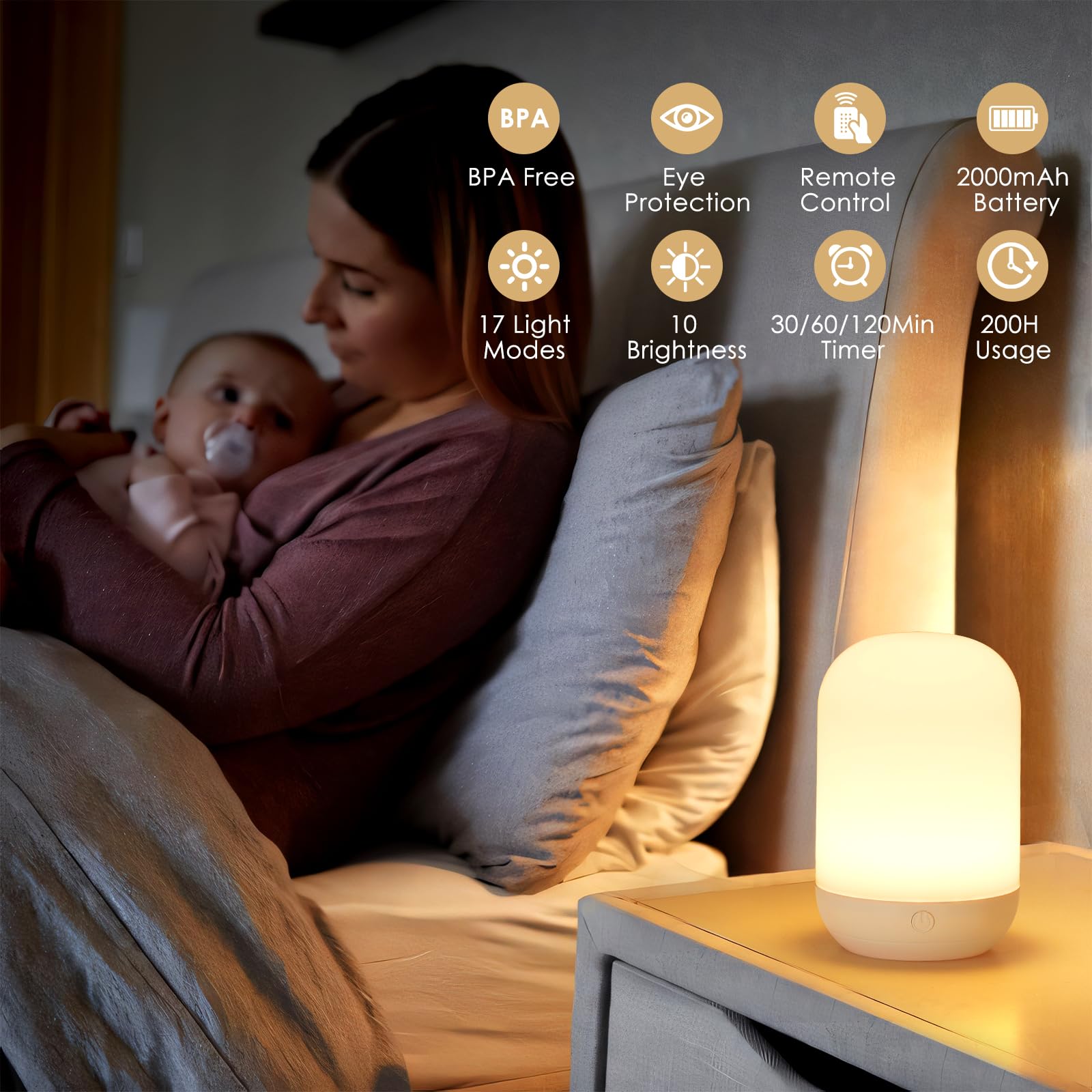 Baby Night Light for Kid, Portable Nightlight with Stable Charging Pad, Remote Control, Nursery Night Lamp for Breastfeeding, To