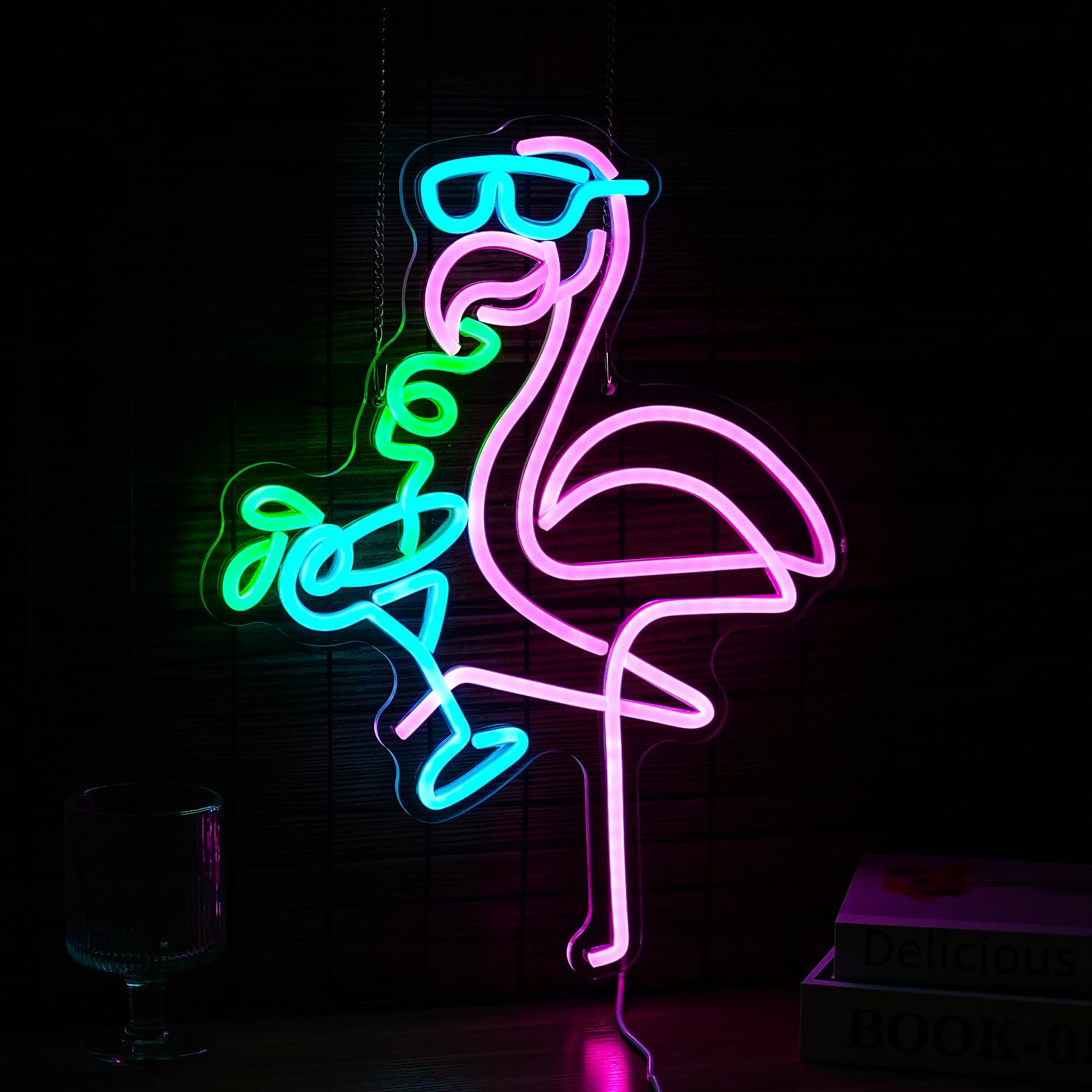 Flamingos Drink Neon Sign Led Cocktail Light Up Sign For Wall Decor Dimmable Usb Powered Animal Neon Light For Living Room Kids Room Bar Art Wall Decor (16.7 * 12.8In)