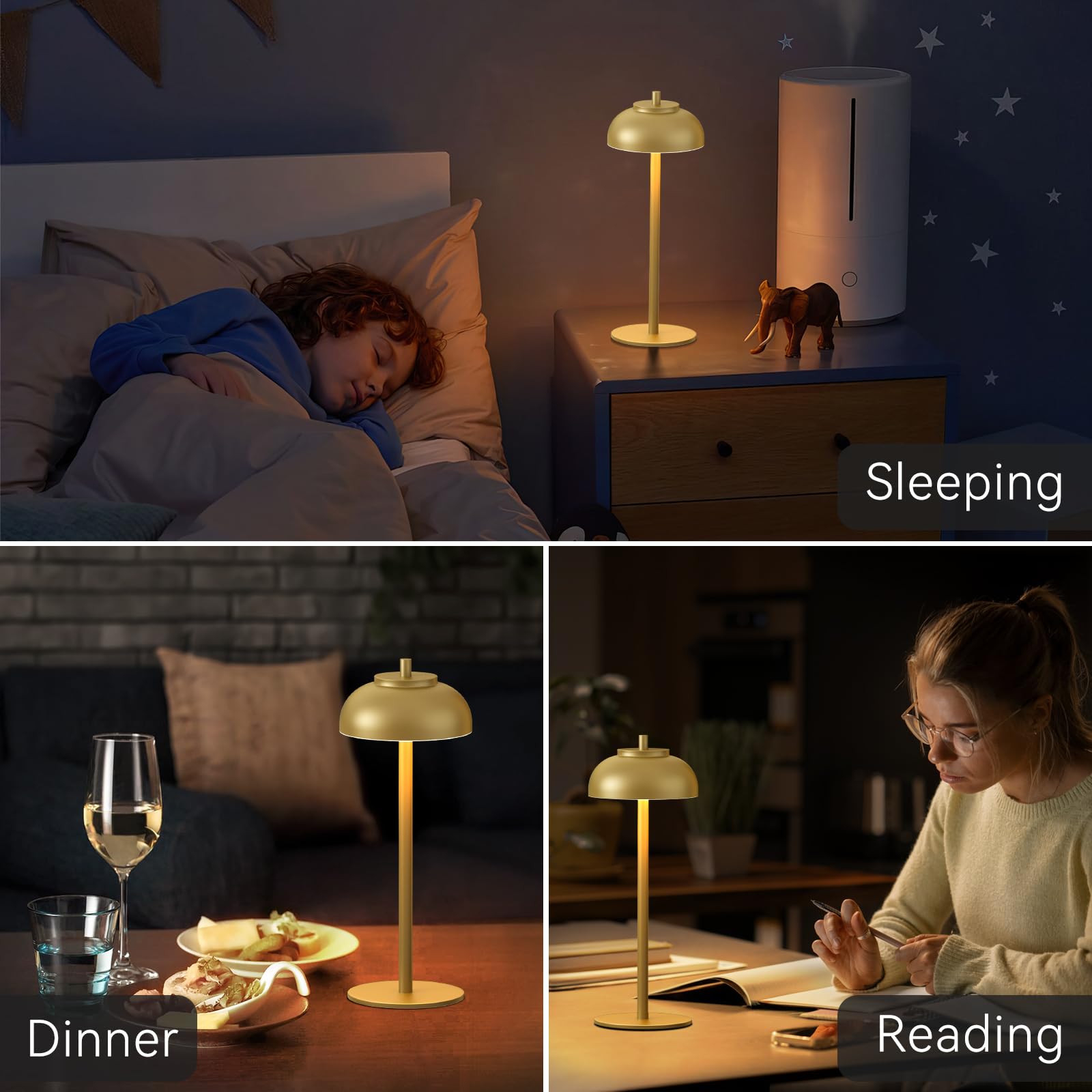 Moragin 2 Pack Gold Led Cordless Table Lamps Rechargeable,Cordless Touch Lamp Battery Operated-Waterproof-For Outdoor Patio/Rest