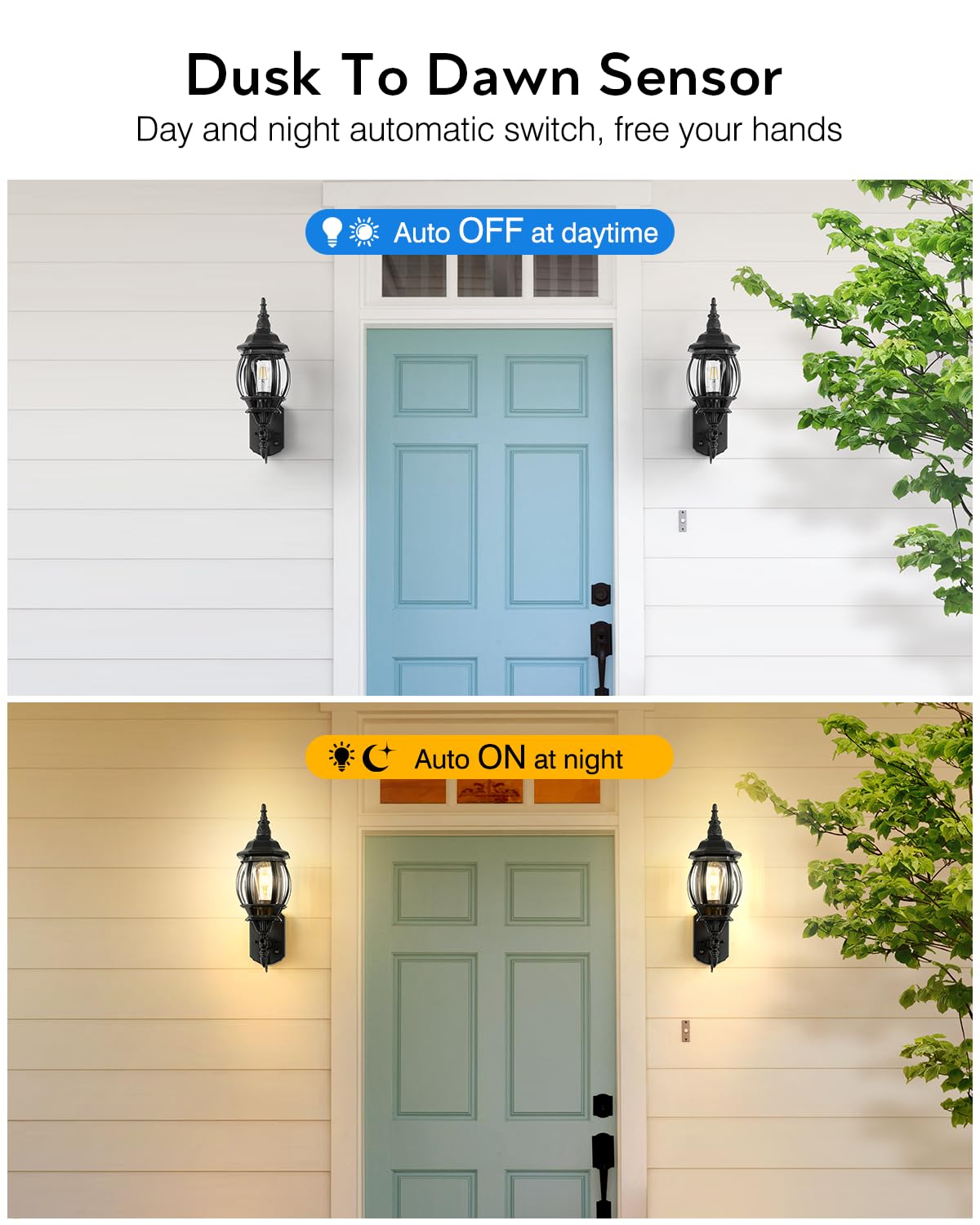 VIANIS Outdoor Wall Light - Modern Black Aluminum Porch Sconce, Dusk to Dawn, Model V81121U.BK, 1-Pack