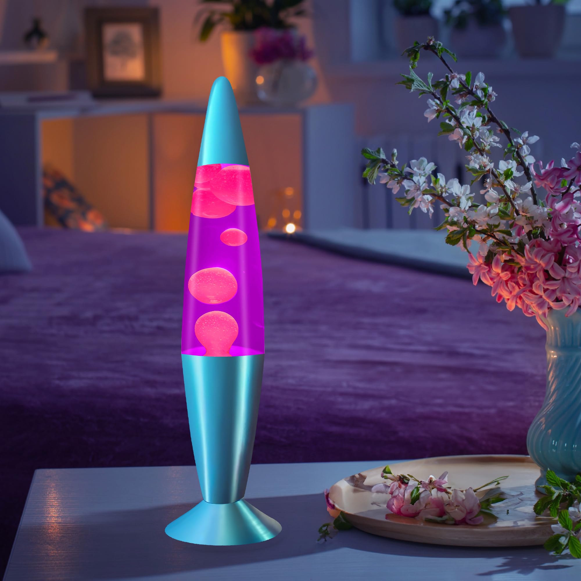 Jambo Liquid Motion Lamp - 16in Glass, Blue Base, Purple Liquid, Pink Wax, Entertaining for All Ages