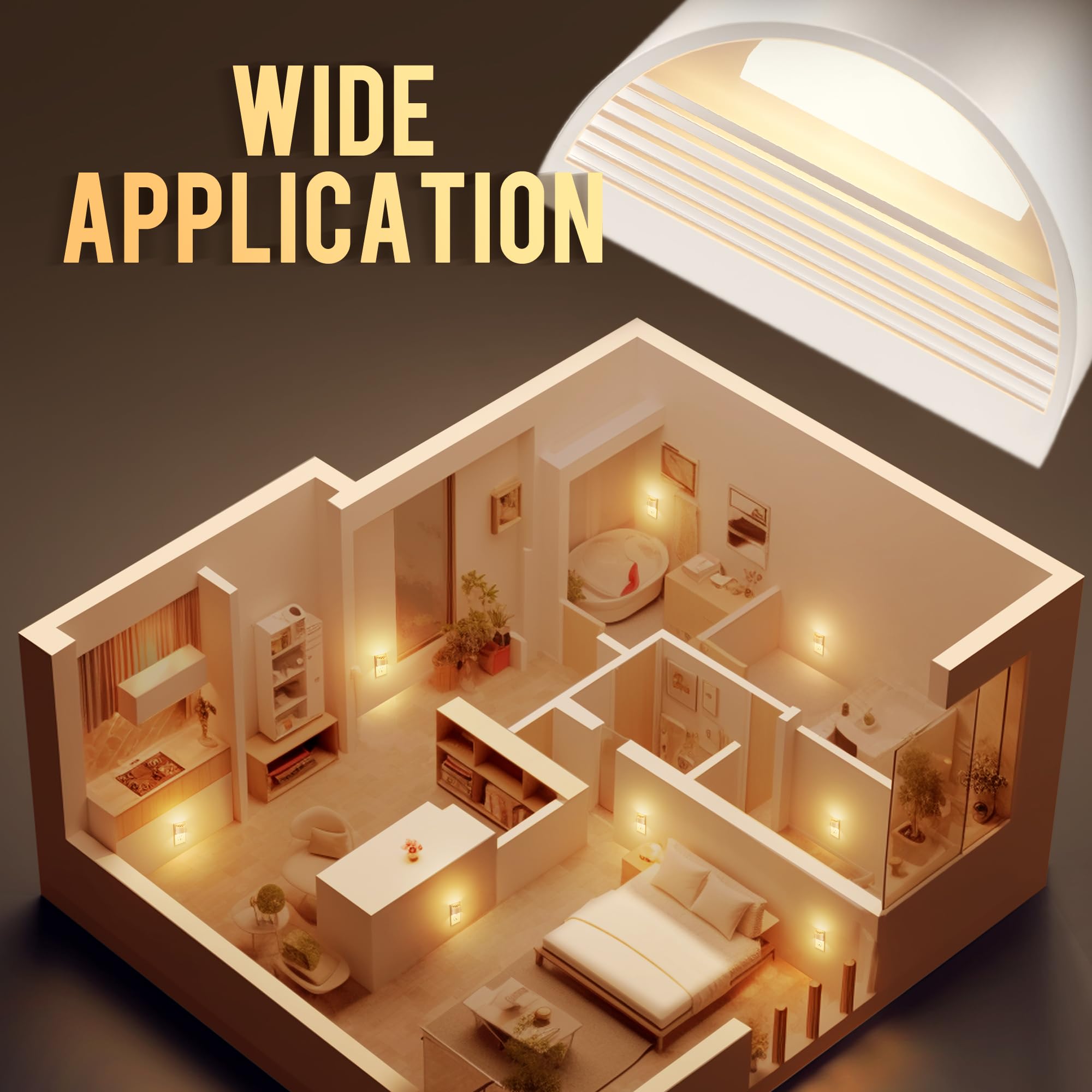 DORESshop LED Night Light 2 Pack, Adjustable Brightness, Dusk to Dawn Sensor, Warm White, Plastic, for Bedroom, Bathroom, Hallway