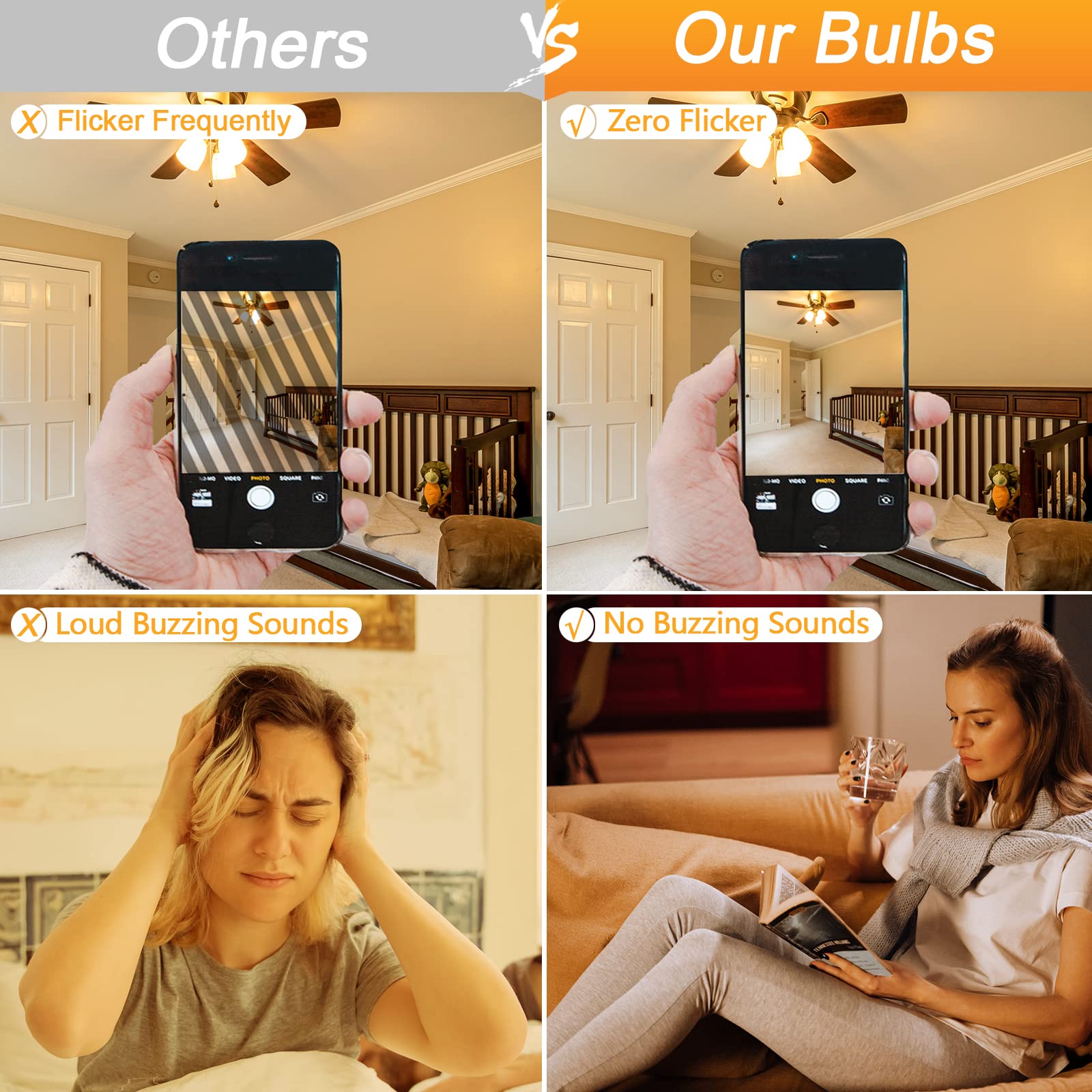 12 Pack E12 Ceiling Fan Light Bulbs, 60W Equivalent, Warm White 2700K, Small Base Led Candelabra Light Bulb, Bright A15 E12 Led