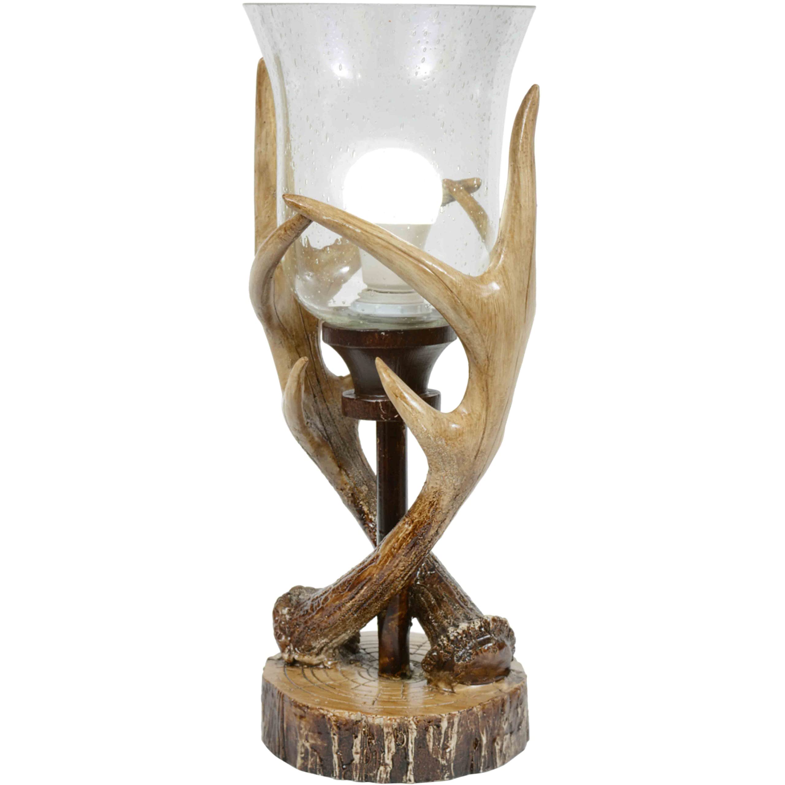 Black Forest Decor Antler Lodge Uplight Lamp - Rustic Lodge Lamp With Seeded Glass Globe