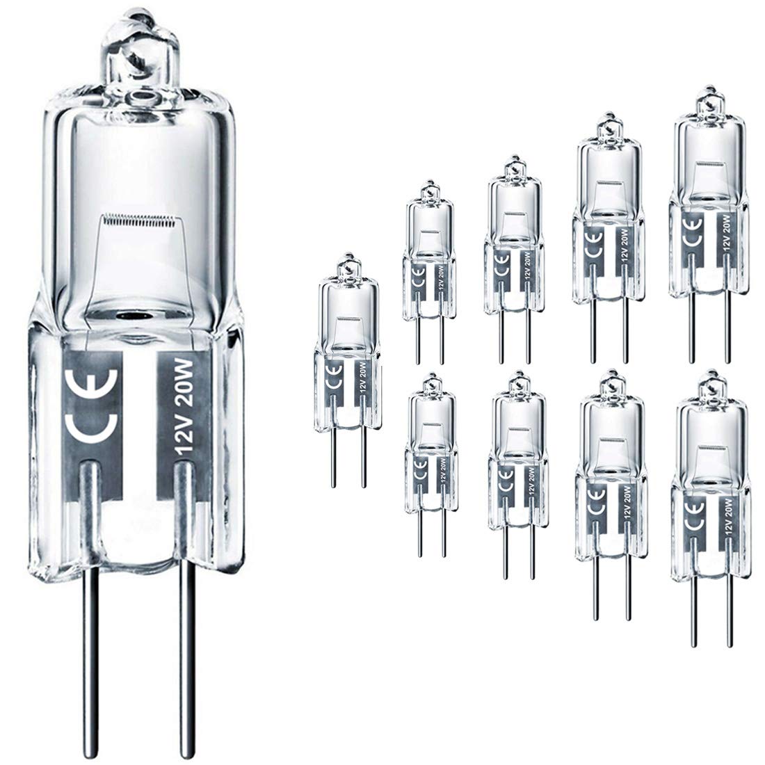 Vinaco G4 Halogen Bulb 20W, 10PCS Dimmable 12V AC/DC, Warm White, 300LM, Bi-Pin Base, Ideal for Cabinet Lighting