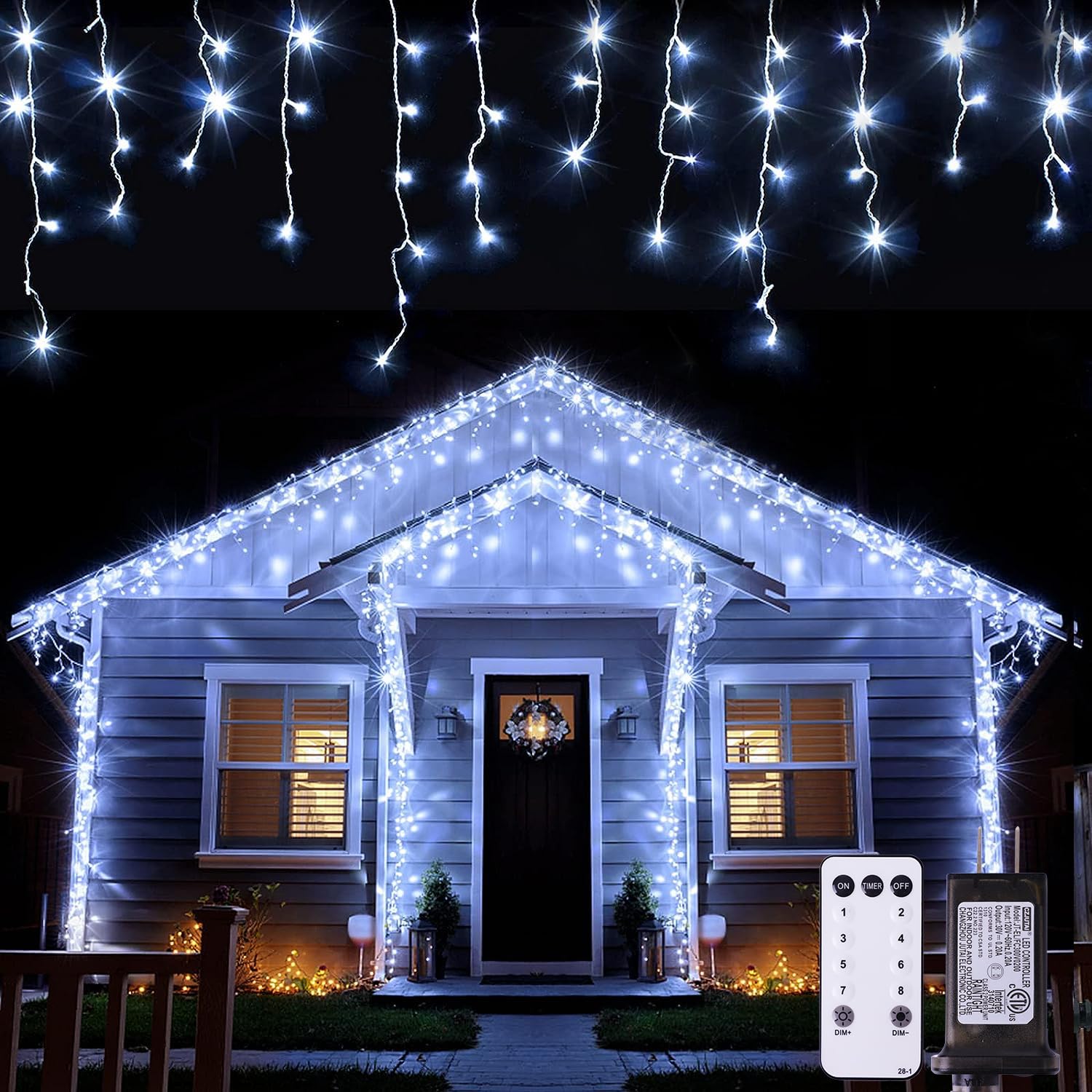 JMEXSUSS Icicle Lights 400 LED White 38.8ft Connectable Outdoor Decor Model EXS-I-0400