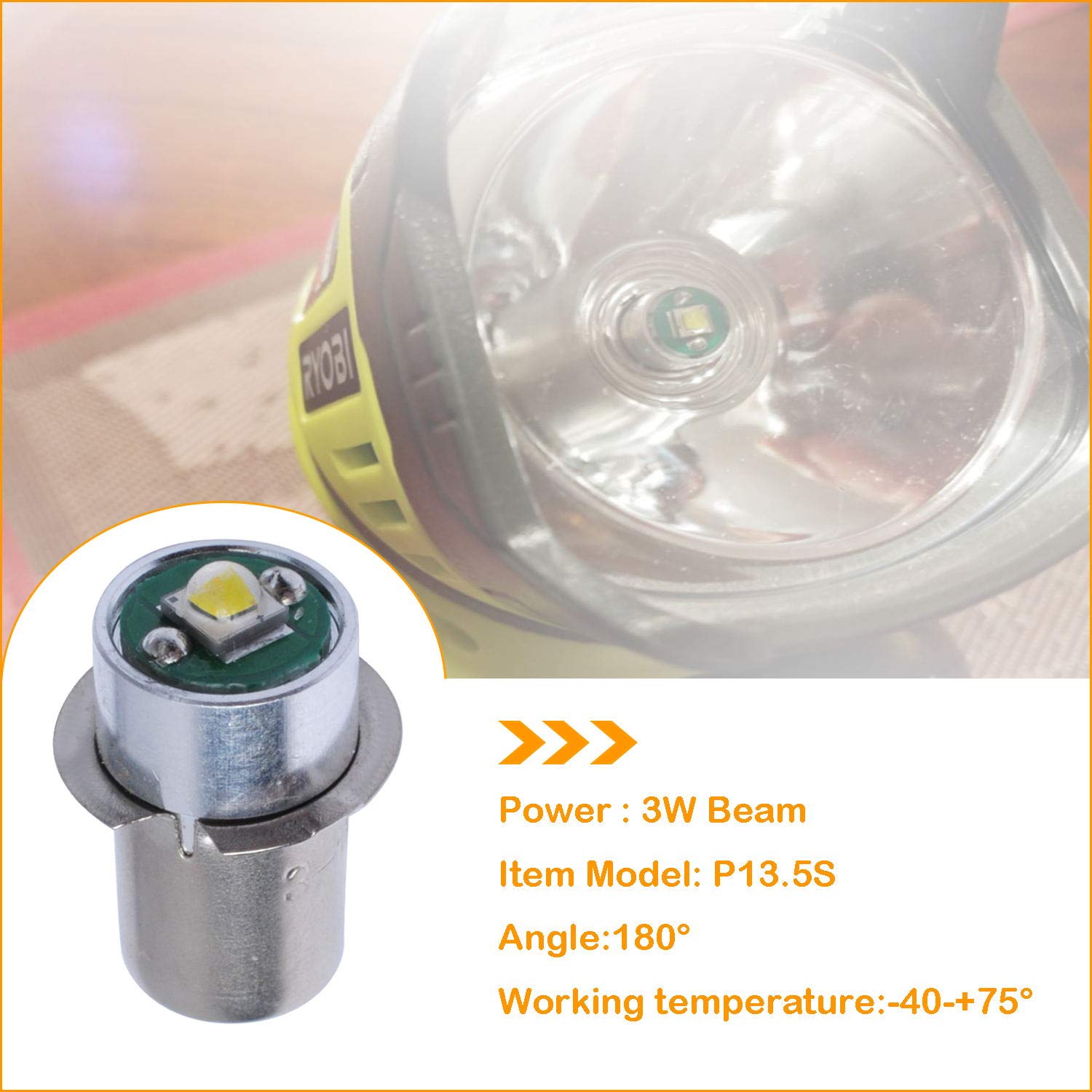 Podoy 3W 18V Led Bulb For Ryobi P704 P703 P700 Flashlights - White Light (2 Pack