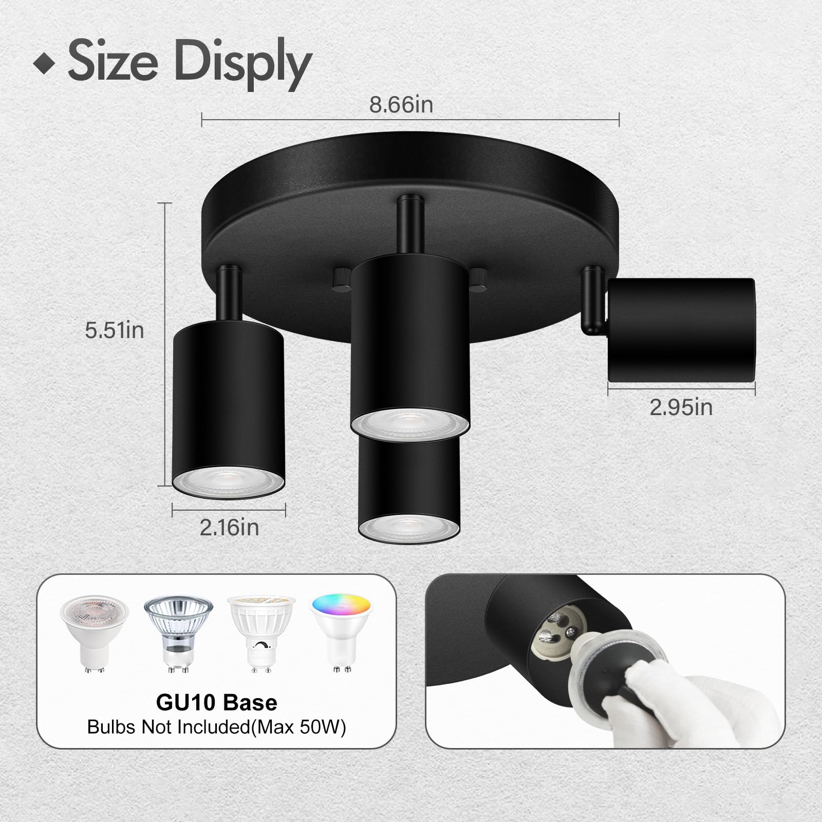 4 Light Track Lighting Fixtures Ceiling  Matte Black Round Directional Ceiling Spotlight  Gu10 Flush Mount Track Fixture  Adjustable Modern Led Track Lights For Kitchen/Living Room  Bulb Not Included