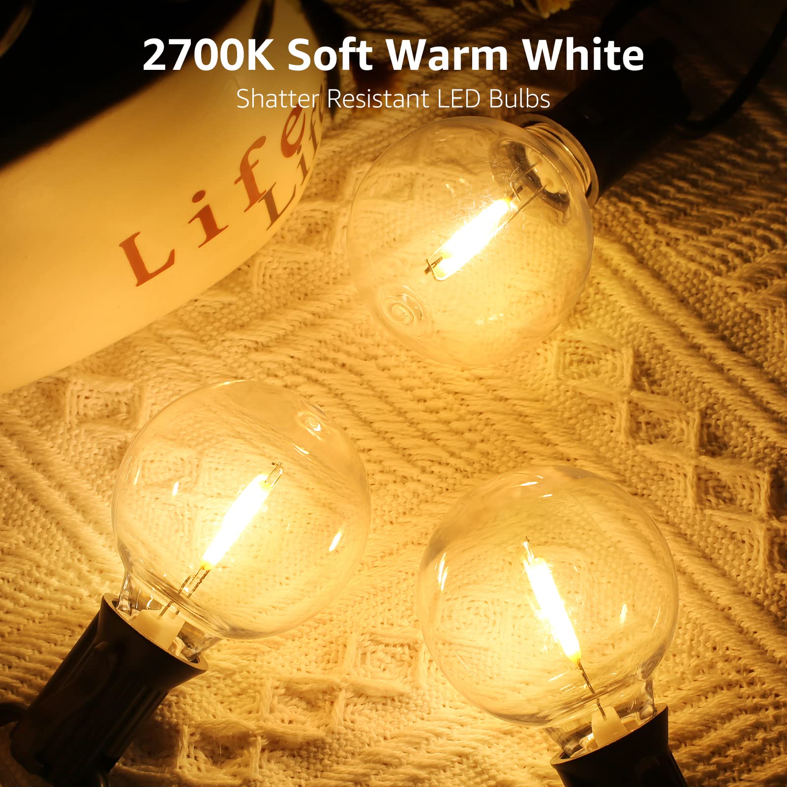 Lepro Led Outdoor String Lights For Patio, 50Ft Bistro Lights With 26 Shatterproof G40 Globe Edison Bulbs, Waterproof Caf   Ligh