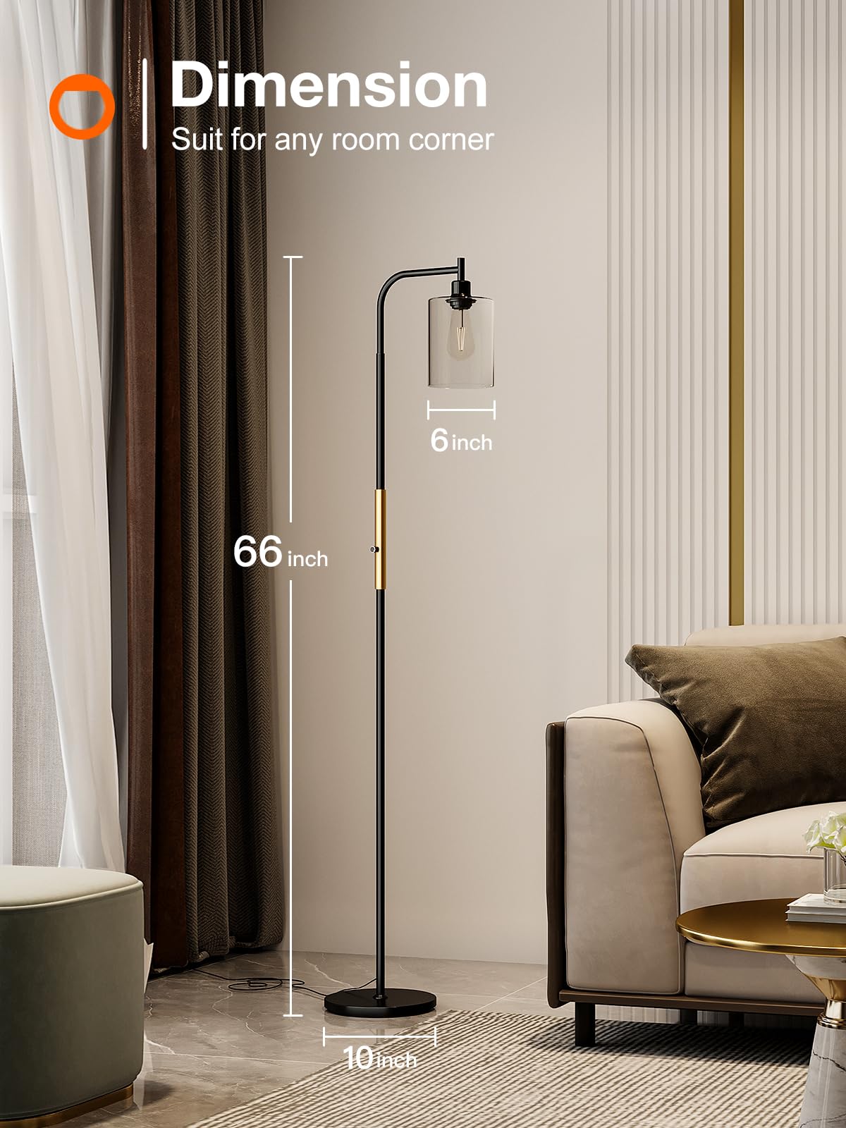 Addlon Floor Lamps For Living Room With Glass Shade, Dimmable Floor Lamp Industrial Lamp With Bright Led Bulb, Standing Lamp For