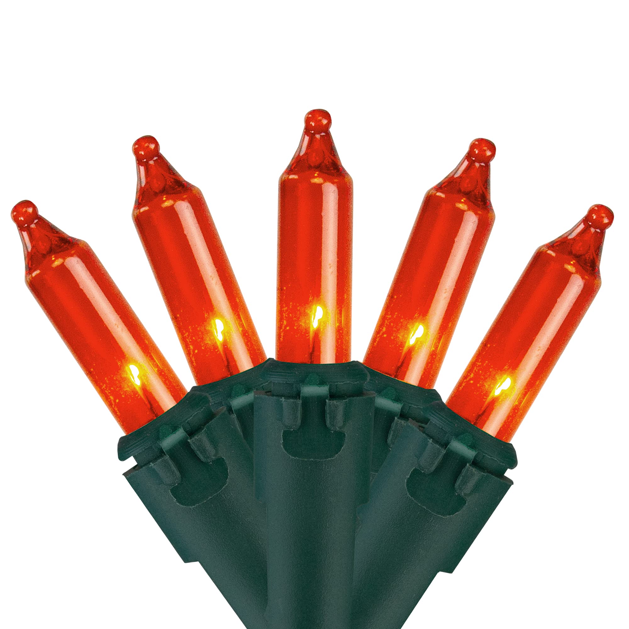 Northlight Mini Christmas Lights - 100ct - 20.25 Green Wire - Orange Glass