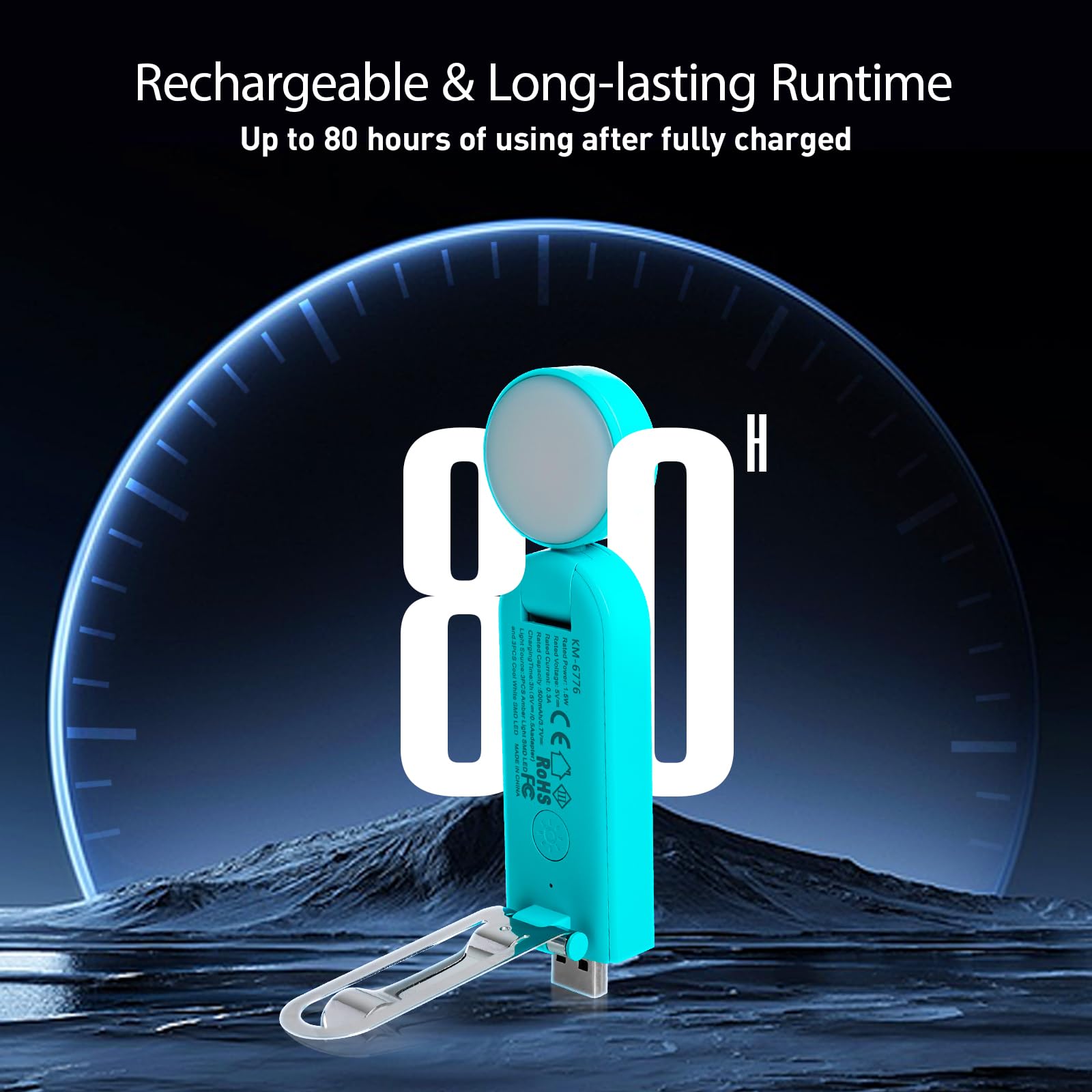 VAVOFO USB Rechargeable Book Light, Amber Clip-On, 6 LEDs, Blue Light Blocking, Model KM-6776, Eye Care for Reading in Bed