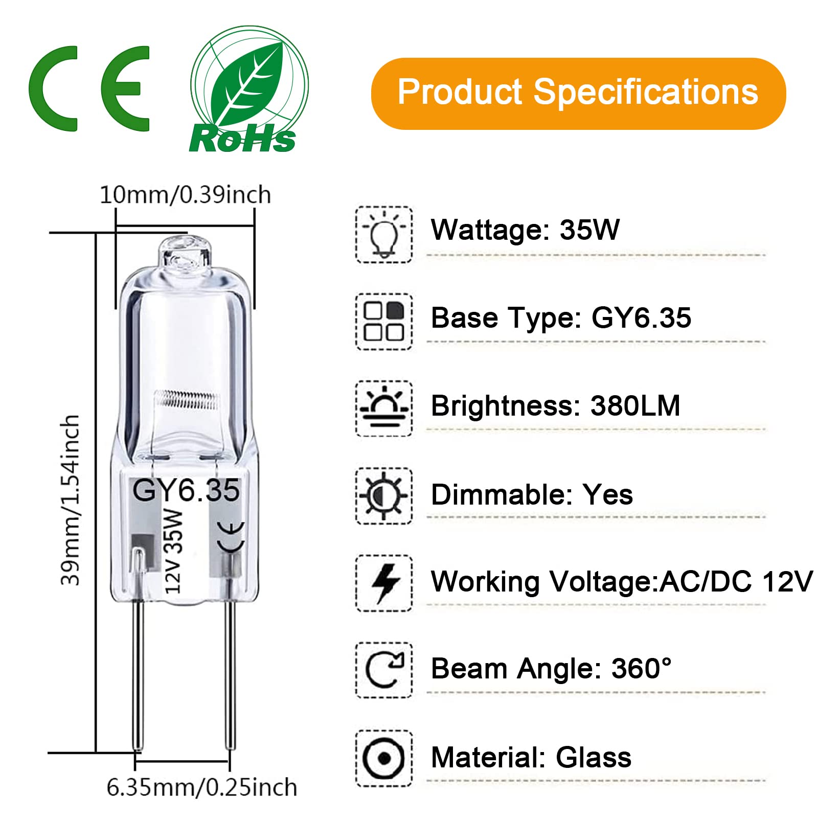 Lacnooe GY6.35 Capsule Bulbs 12V 35W Warm White Glass Halogen 12 Pack Dimmable T3/T4 for Pendant Light and Chandelier