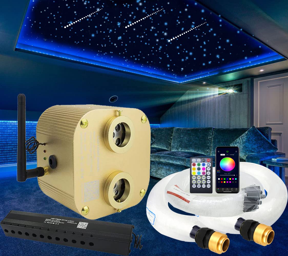 AZIMOM Bluetooth Meteor Shooting Star Ceiling Lights Kit, 20W, 1100pcs Fiber Strands, RGBW, Gold, Model QJ-L016