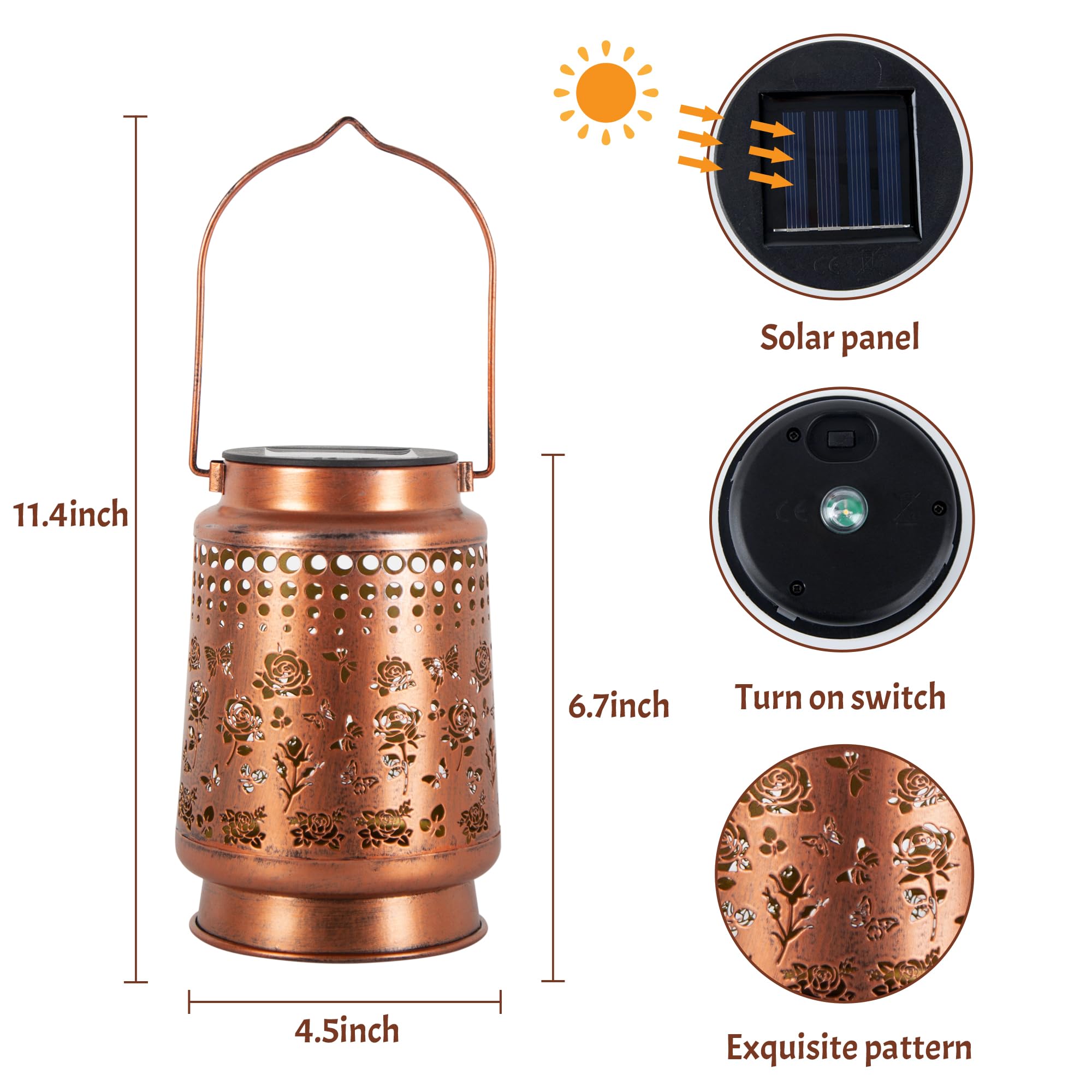 Anytalk Rose Solar Lantern Lights, Outdoor Solar Lanterns Garden Decor, Hanging Solar Lantern For Backyard Porch Patio Table Yar