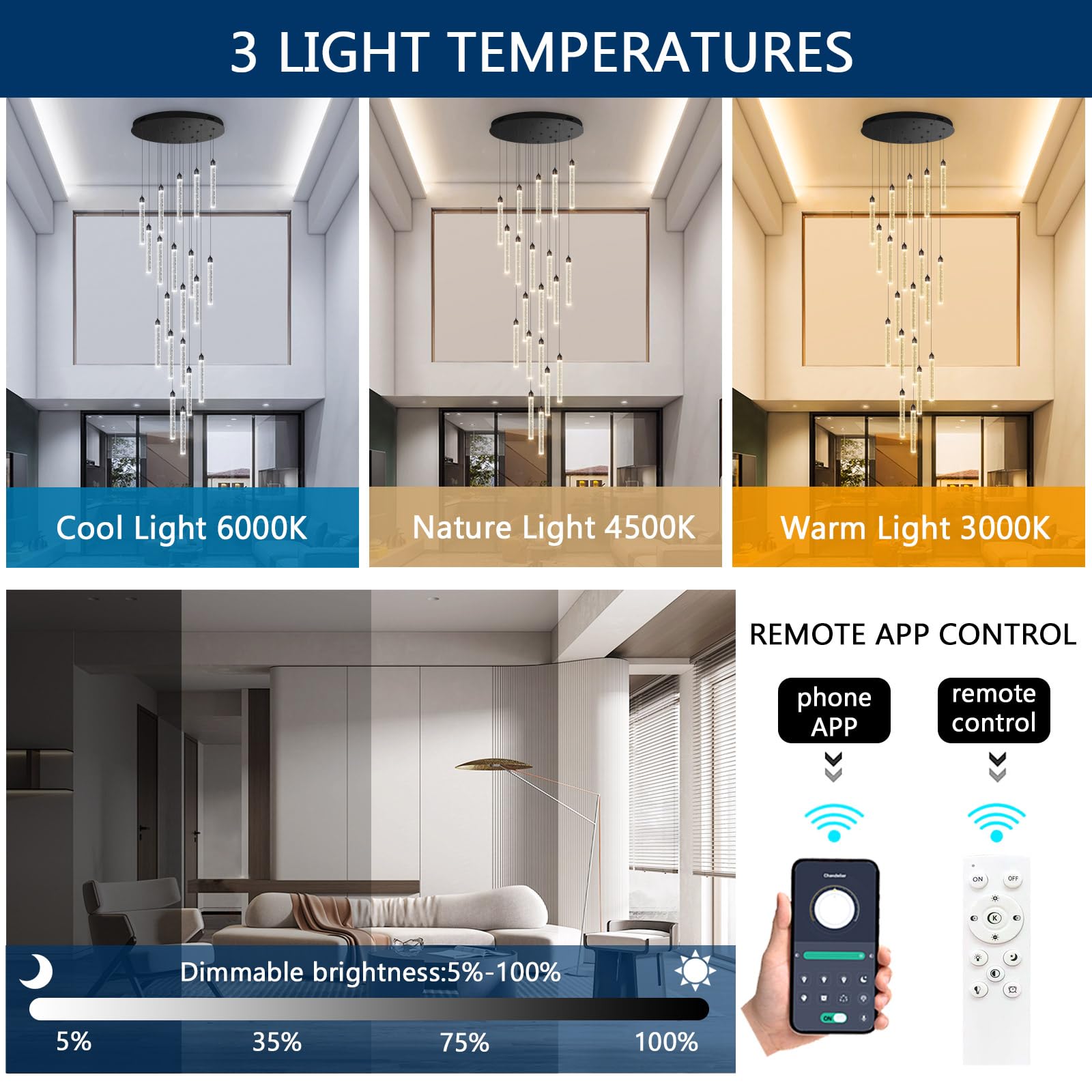 20-Lights Chandelier LED Dimmable Chandeliers for Entryway Flush Mount Ceiling Pendant Light Fixture Crystal Chandeliers for Liv
