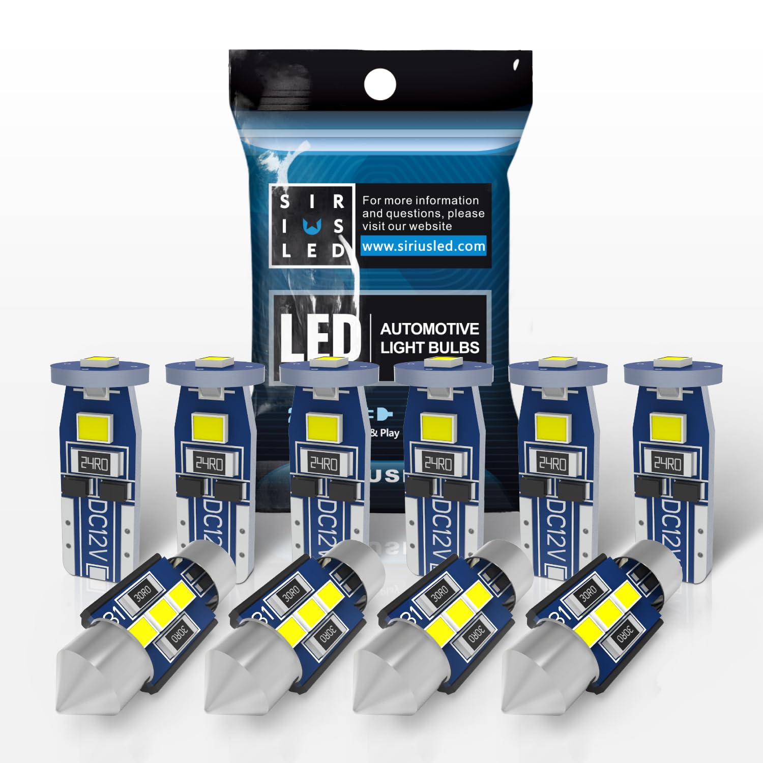 Sir Ius Led N3 De3175 31Mm 194 168 2825 Combo Led Bulbs White Super Bright 300 Lumens 3030 Chipset For Japanese Car Truck Interiors Dome Map Door Courtesy License Plate Lights Pack Of 10