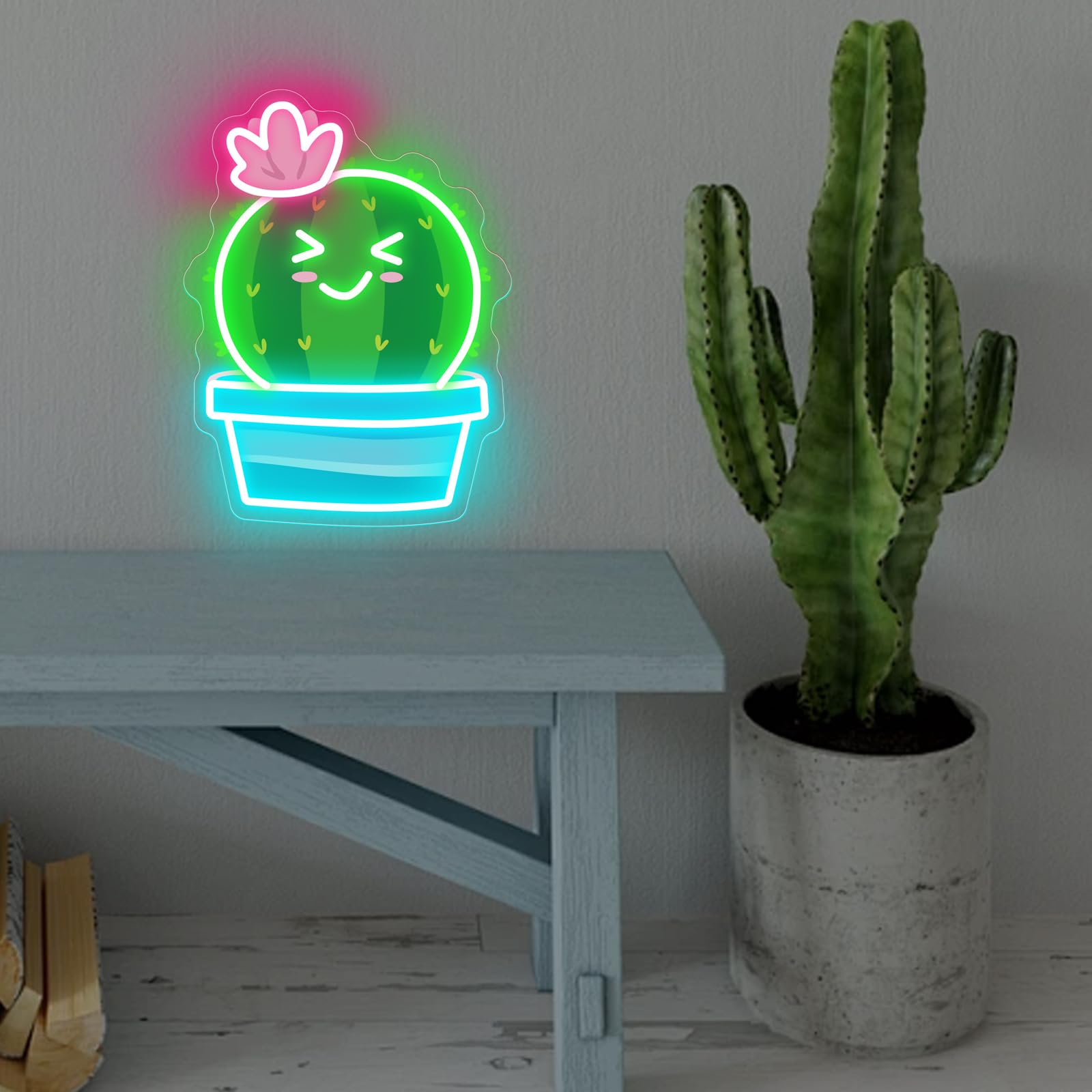 Lotus Cactus Uv Neon Sign Cactus With A Flower Led Light Sign Houseplant Decoration Aesthetic Decor For Flower Store  Parties  Coffee Shops  Salons  Shop Window Store Display malt-inspired Bar Opening Gift